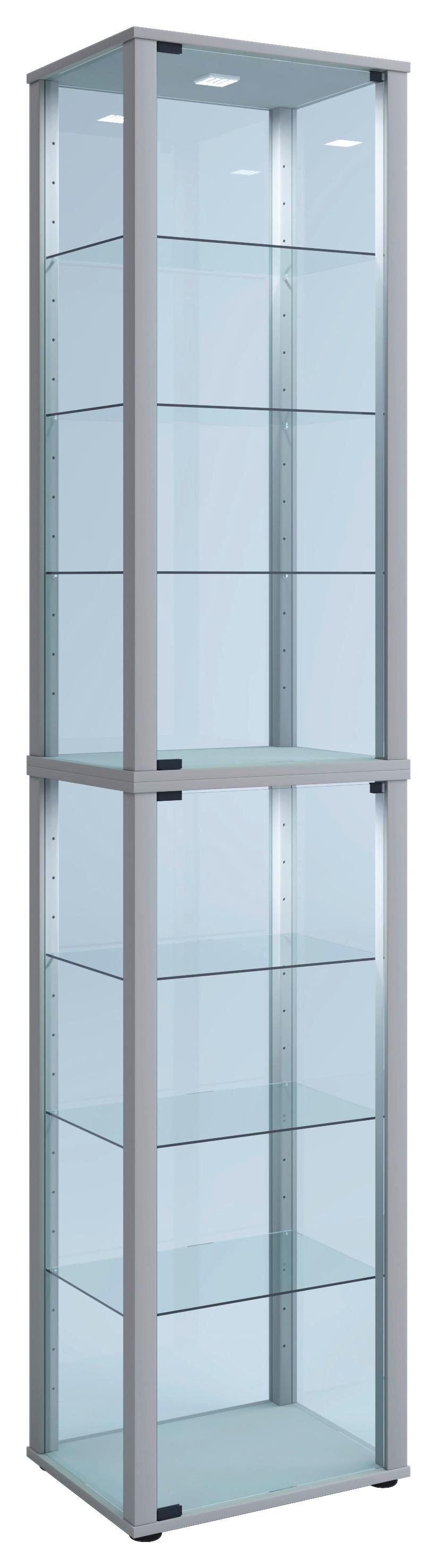 Vitrina Kavisa, Srebrna - srebrne barve/črna, Moderno, umetna masa/steklo (50/227/38cm) - MID.YOU