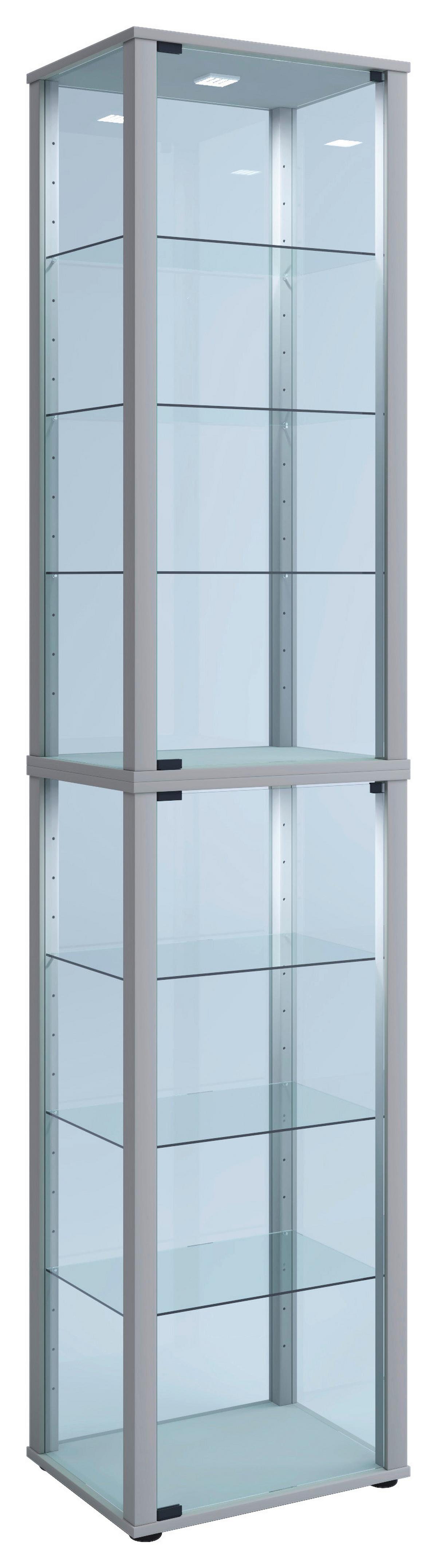 Vitrina Kavisa, Srebrna - srebrne barve/črna, Moderno, umetna masa/steklo (50/227/38cm) - MID.YOU