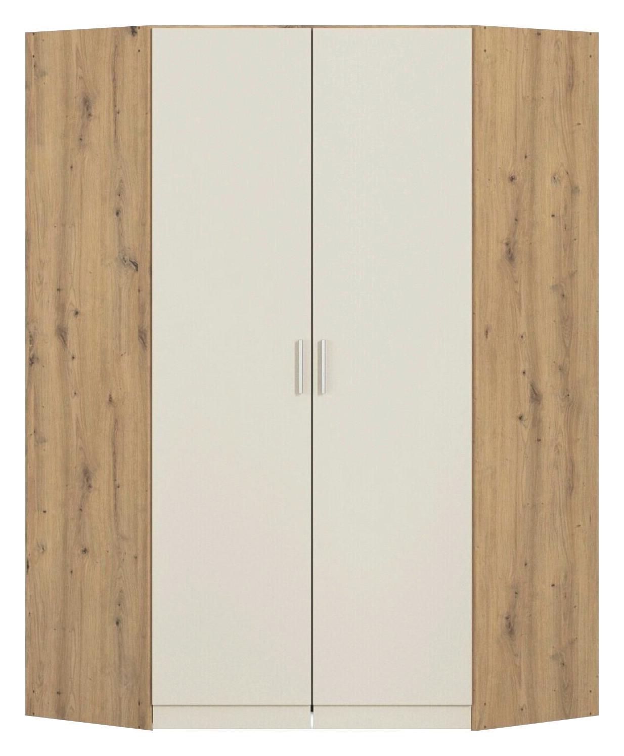 Drehtürenschrank Celle-Super Weiß/Eiche Artisan - Alufarben/Eiche Artisan, KONVENTIONELL, Holzwerkstoff/Kunststoff (117/197/117cm) - Mömax