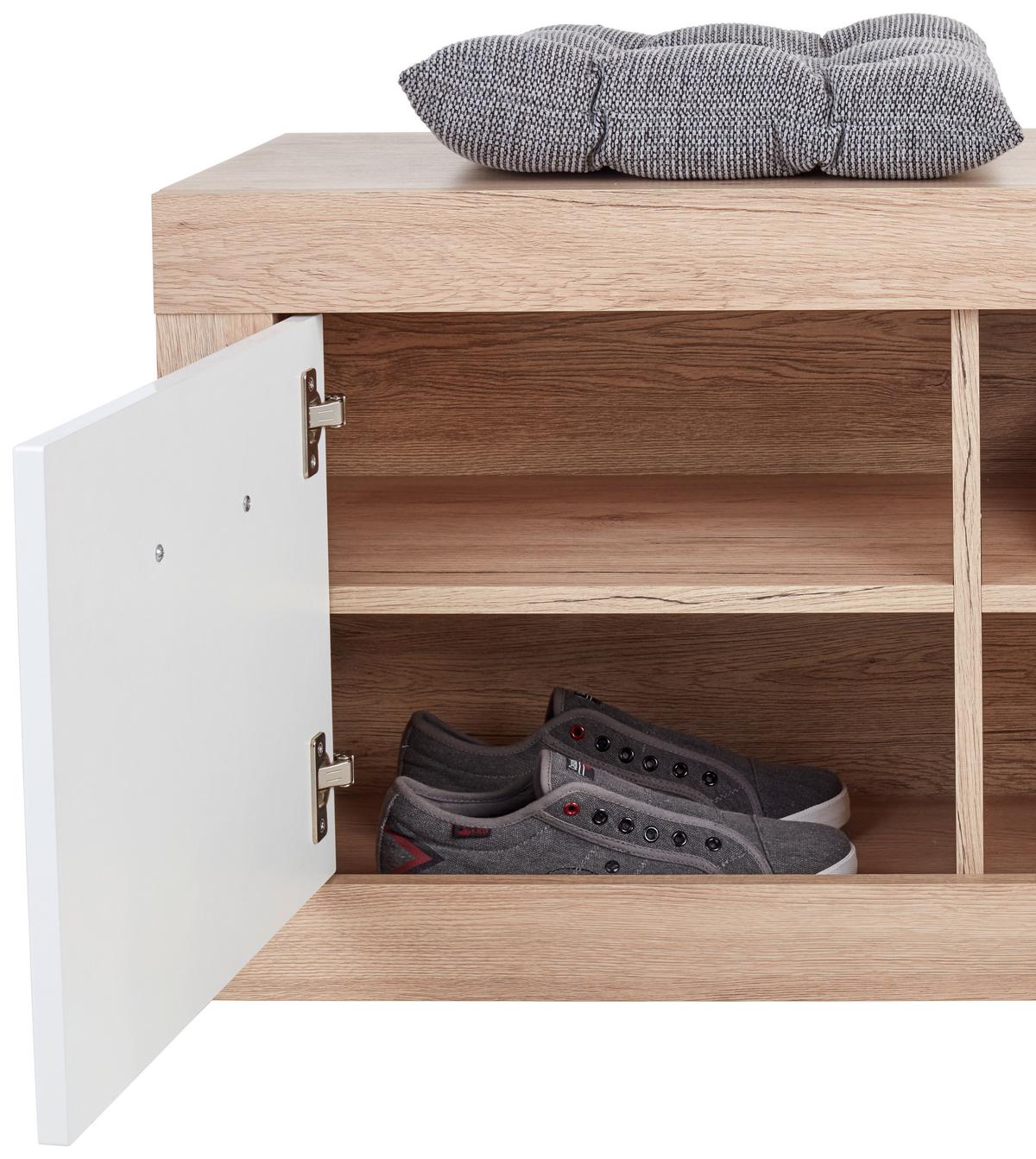 Bancă pentru hol Malta - alb/culoare lemn stejar, Modern, material pe bază de lemn (94,9/49,2/36cm) - Modern Living