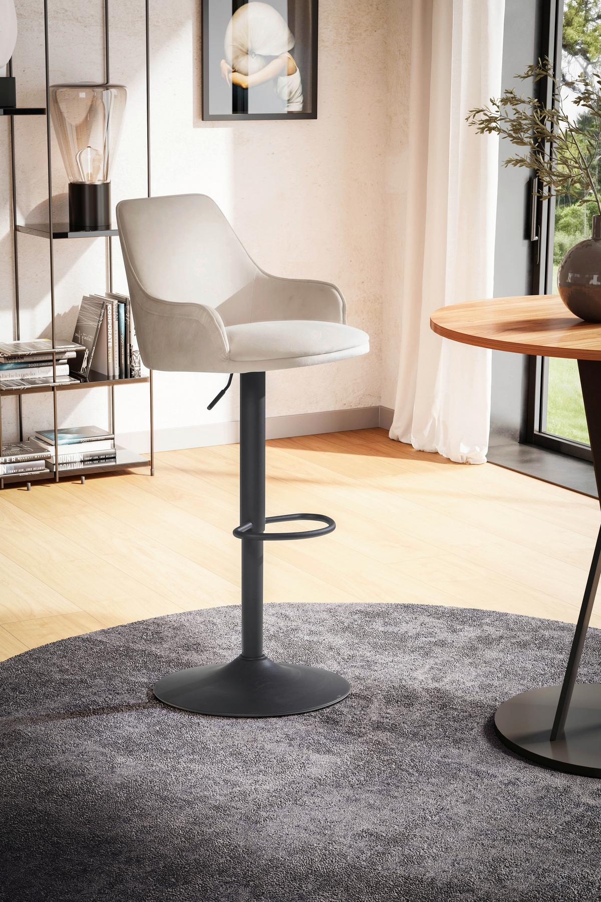 TABOURET DE BAR WL7.008 - Beige/Schwarz, Design, Textil/Metall (45/106/45cm) - MID.YOU