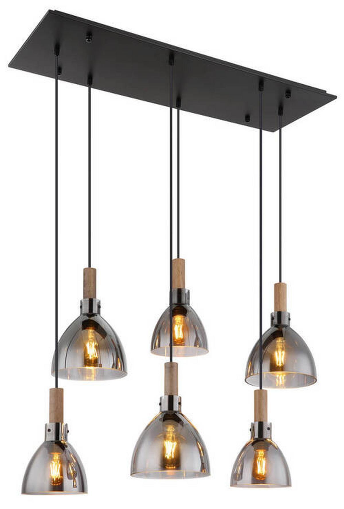Hängeleuchte Mattea Schwarz max. 6 Watt - Schwarz, Design, Glas/Holzwerkstoff (80/30/120cm) - Globo
