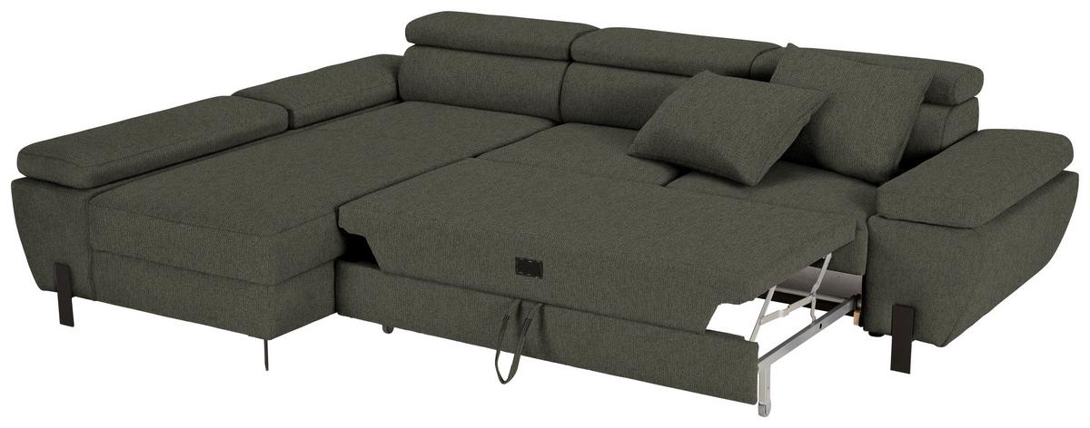 Wohnlandschaft Molina Mini in Grün - Hellgrau/Schwarz, MODERN, Textil/Metall (189/277cm) - Mömax