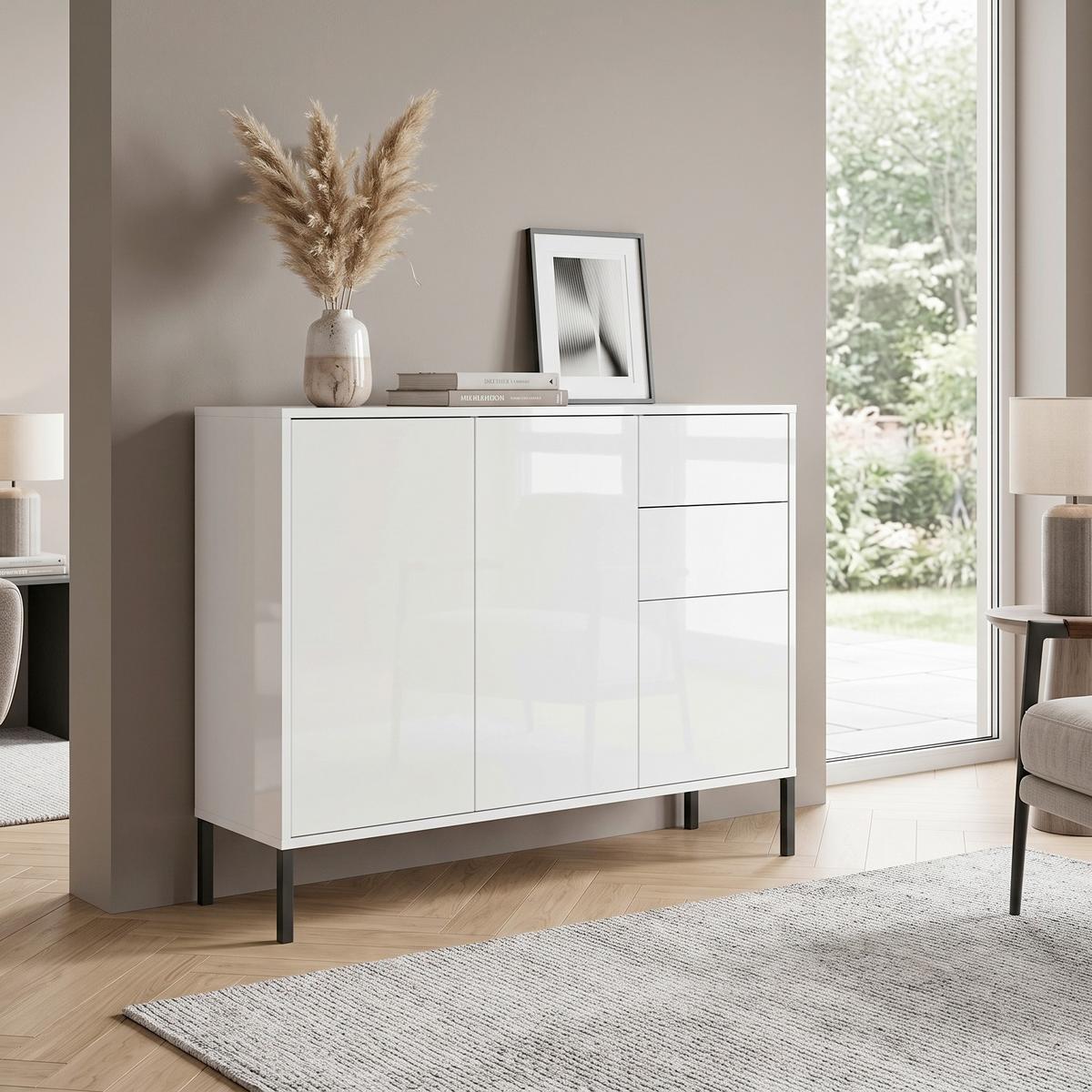 Kommode Mailand Typ 10 Weiß - Weiß Hochglanz/Anthrazit, MODERN, Holzwerkstoff/Metall (105,5/86/33cm) - MID.YOU