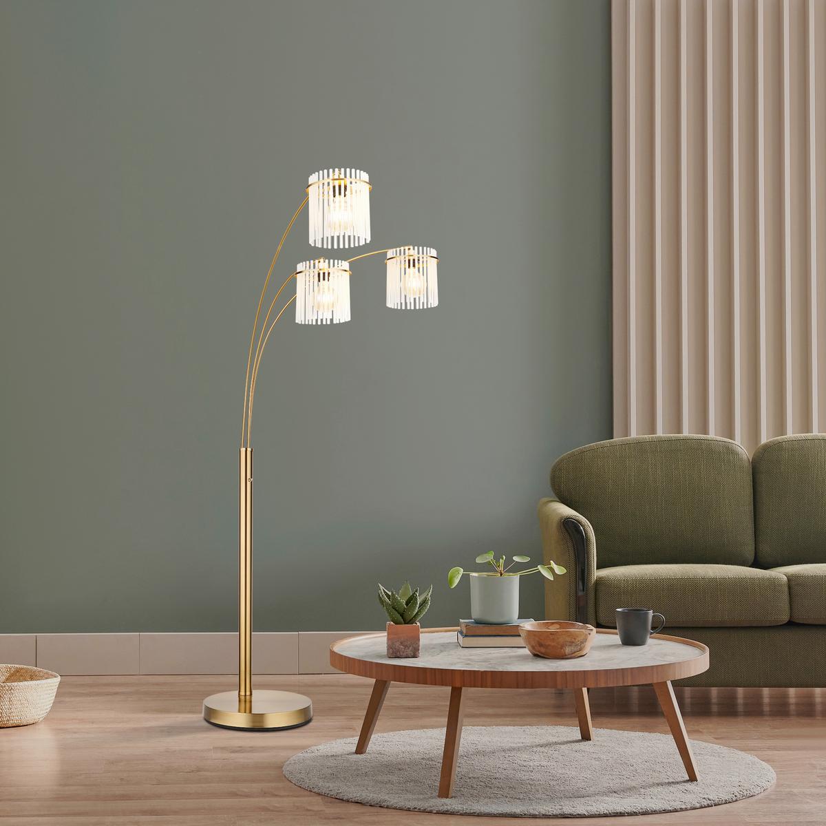 STEHLEUCHTE 15698-3SM GORLEY - Klar/Weiss, Trend, Glas/Kunststoff (100/160/180cm) - Globo