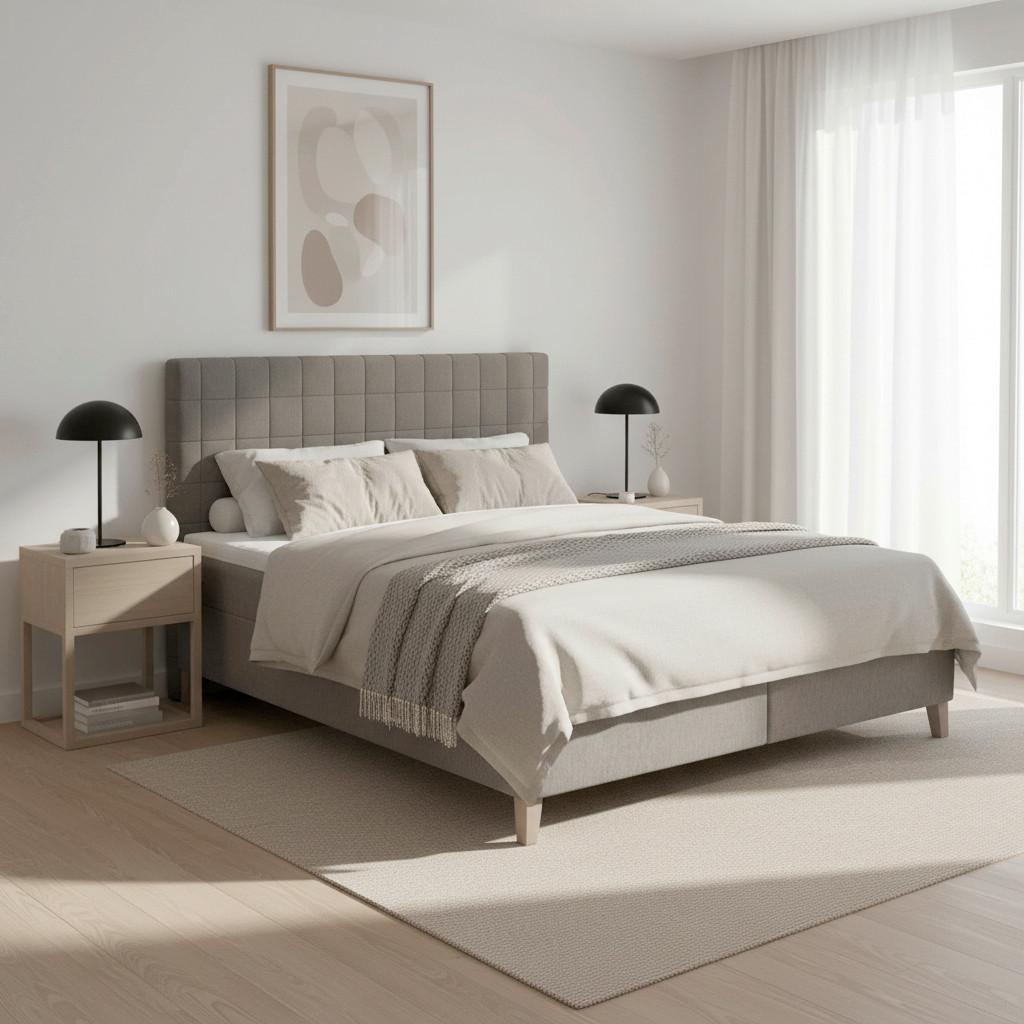 LIT BOXSPRING OLIVIA - gris/couleur chêne, MODERN, textile/bois (180/200cm) - Bessagi Home