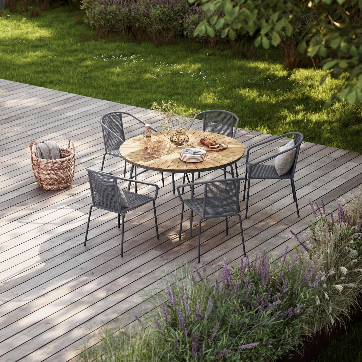 Gartentischgruppe Ellen/vito - Dunkelgrau/Anthrazit, Natur, Holz/Kunststoff (180/180/74cm) - Gardenson