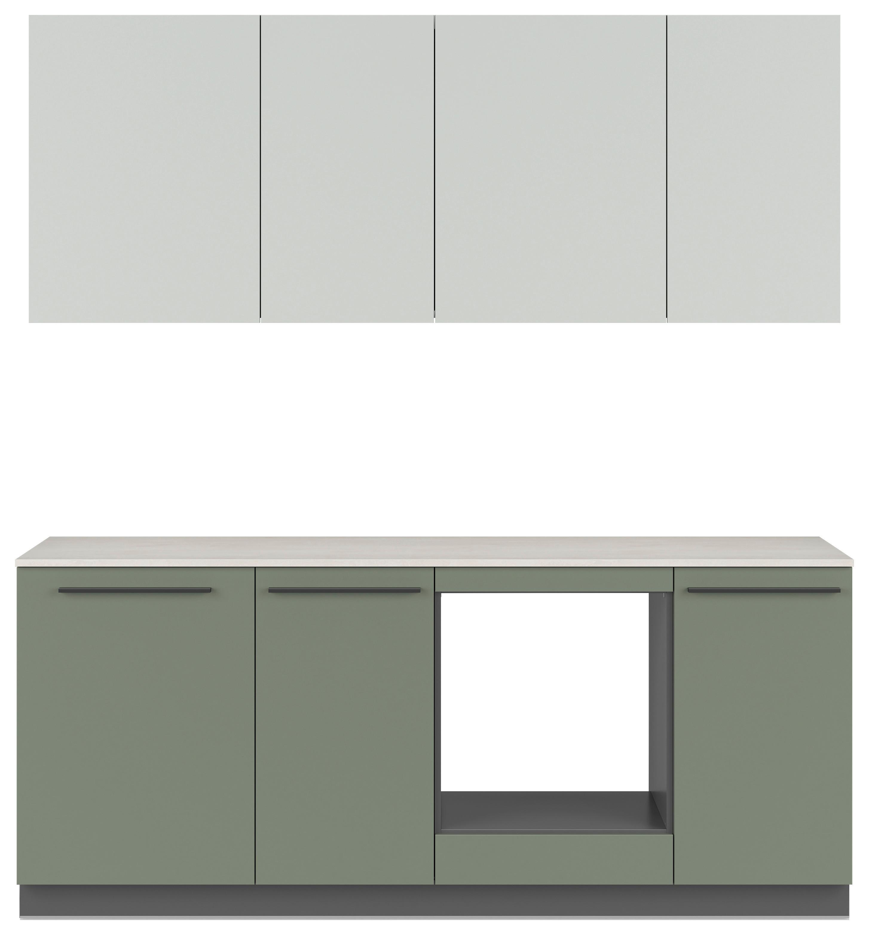 Küchenblock Milino o. Geräte Dunkelgrün - Dunkelgrün/Graphitfarben, Basics, Holzwerkstoff/Kunststoff (210cm) - Visiona