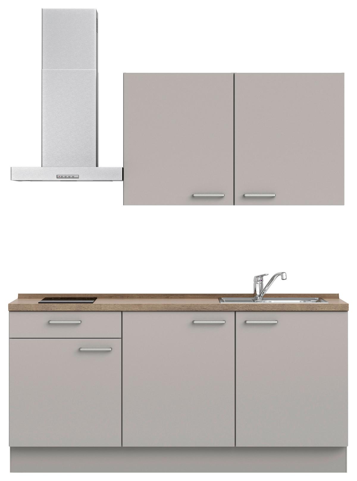 Küchenblock Touch Low m. Geräten Grau - Eiche dunkel/Edelstahlfarben, MODERN, Holzwerkstoff/Metall (180cm) - Nobilia