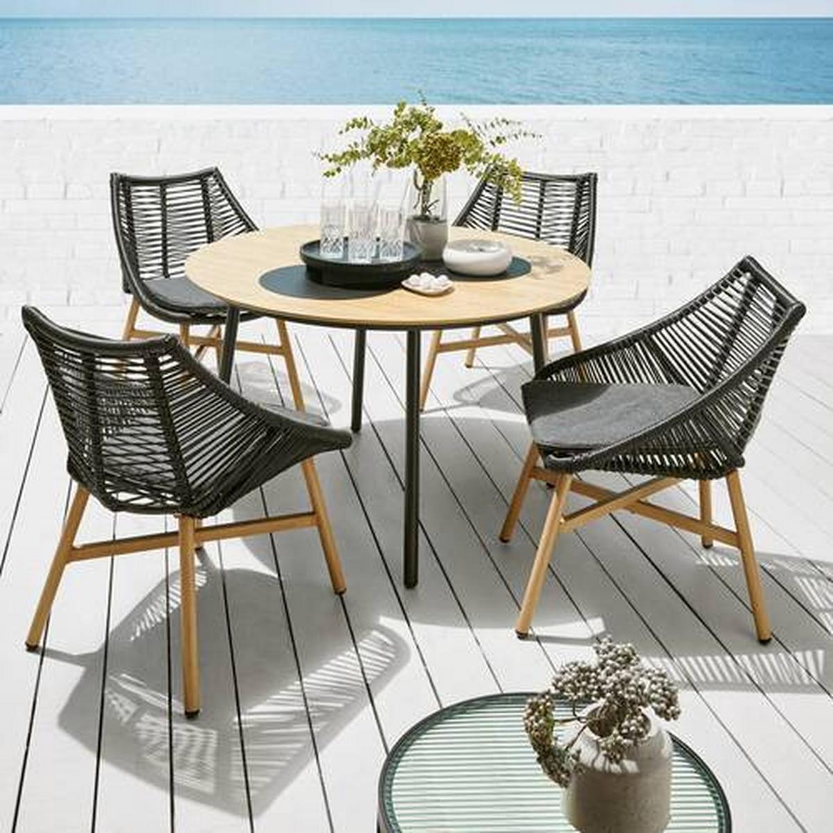Gartentischgruppe Carmello Schwarz/Teakfarben - Anthrazit/Schwarz, Modern, Kunststoff/Textil - Mömax