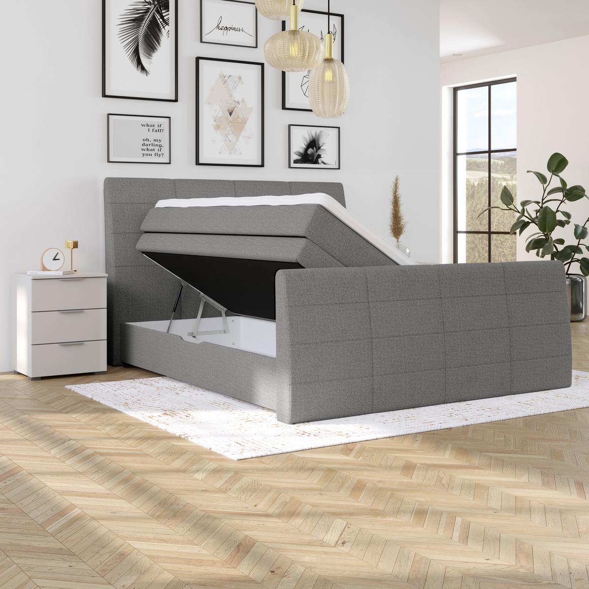 Boxspring Krevet Libra - sivo-smeđa/crna, Konvencionalno, tekstil/plastika (160/200cm)