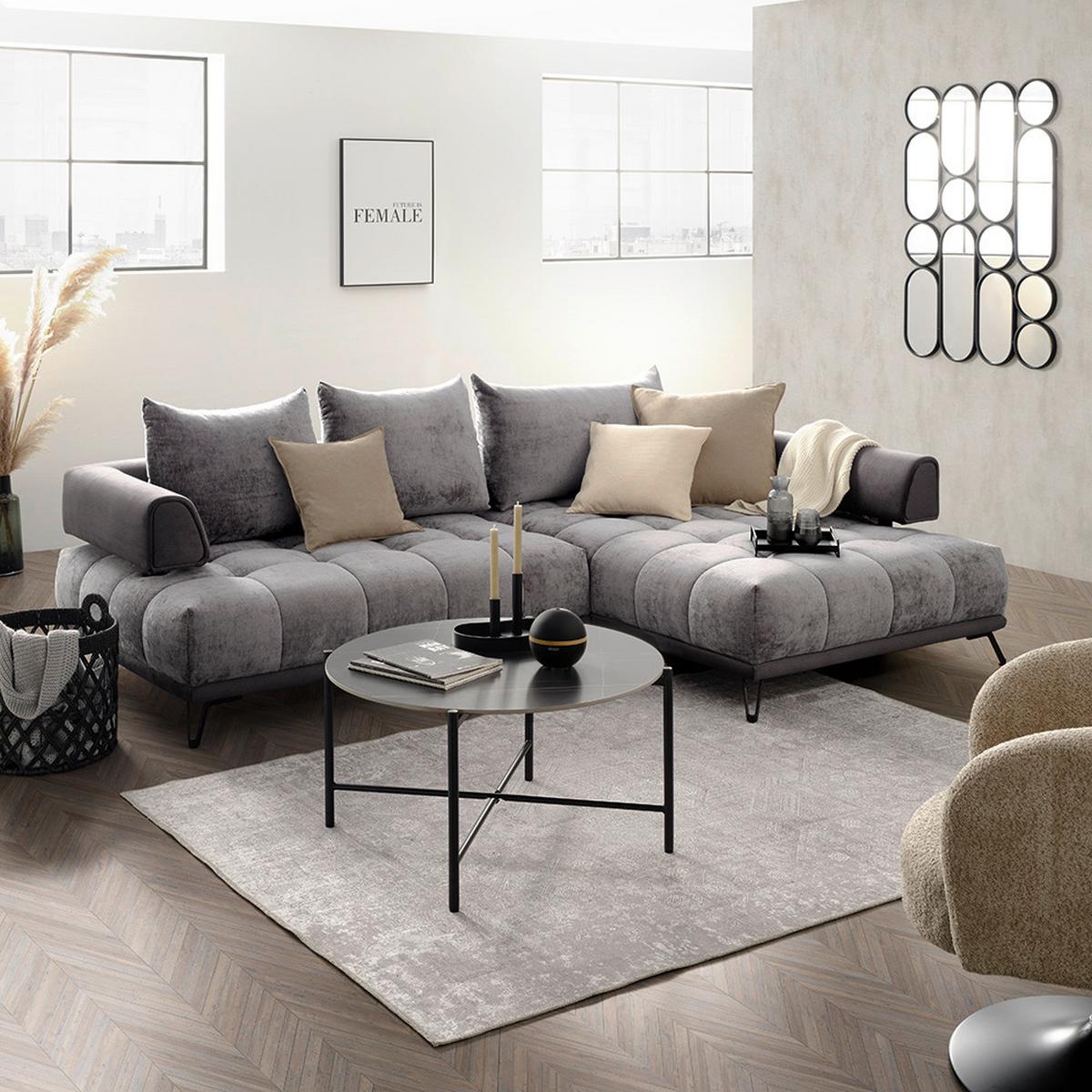 Ecksofa Morgan Graphitfarben - Graphitfarben/Schwarz, MODERN, Textil/Metall (262/67-87/184cm) - Mömax