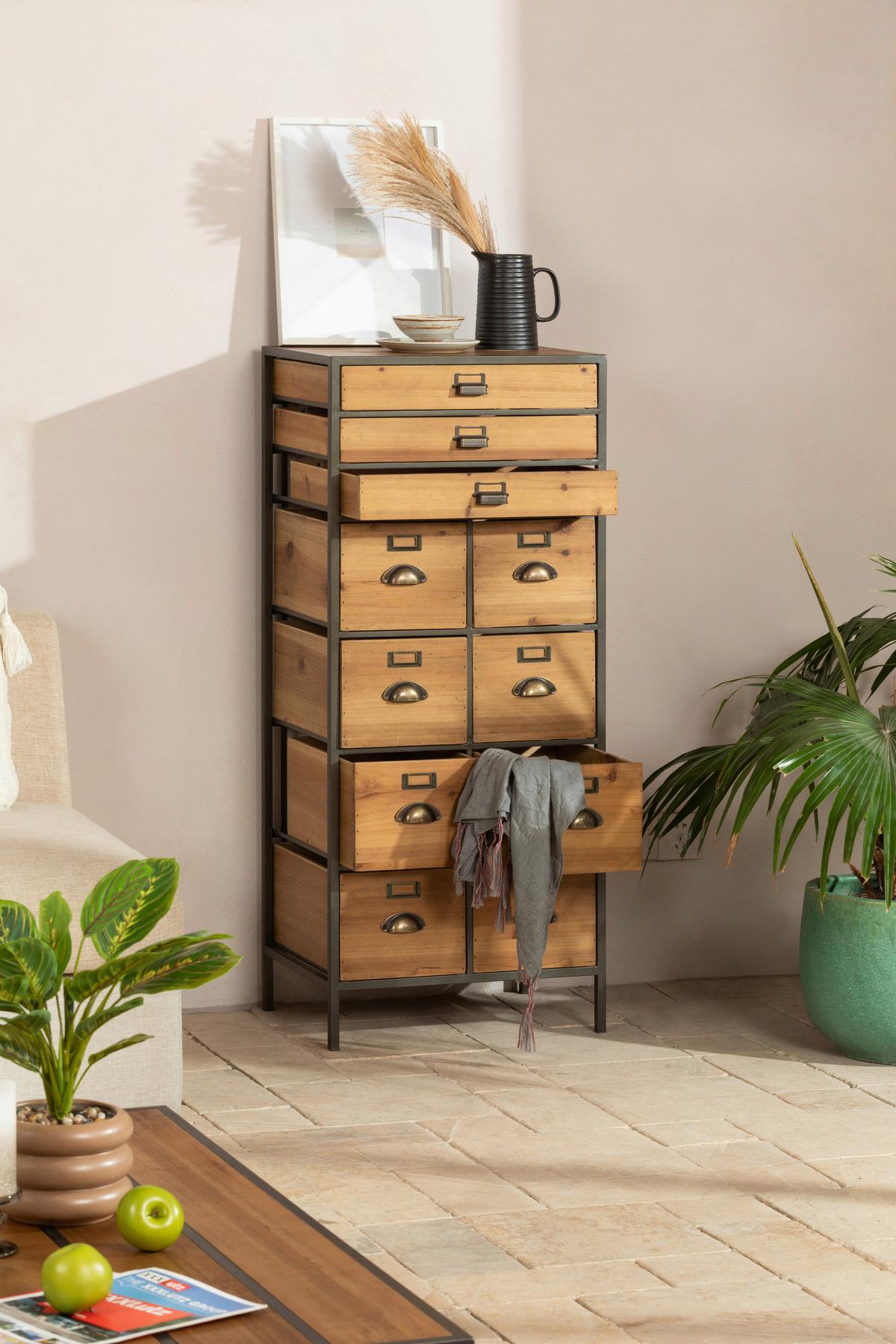 KOMODA TOM - kolor naturalny/kolor mosiężny, Konventionell, metal/drewno (50/120/38cm) - Livetastic