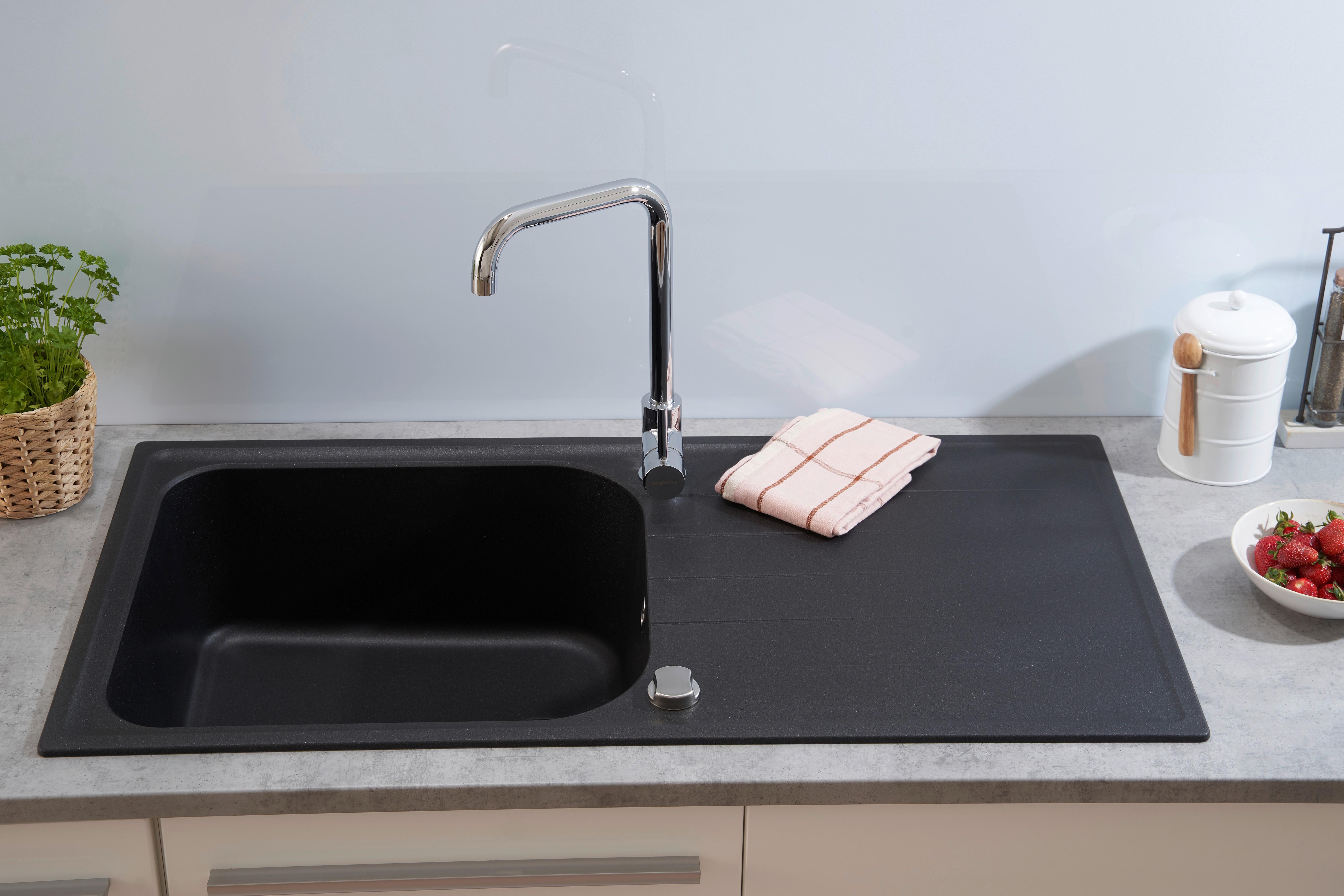 Granitspüle Orlando ca. 100x22,5x50 cm Schwarz - Schwarz, Trend, Stein (100/22,5/50cm) - Respekta