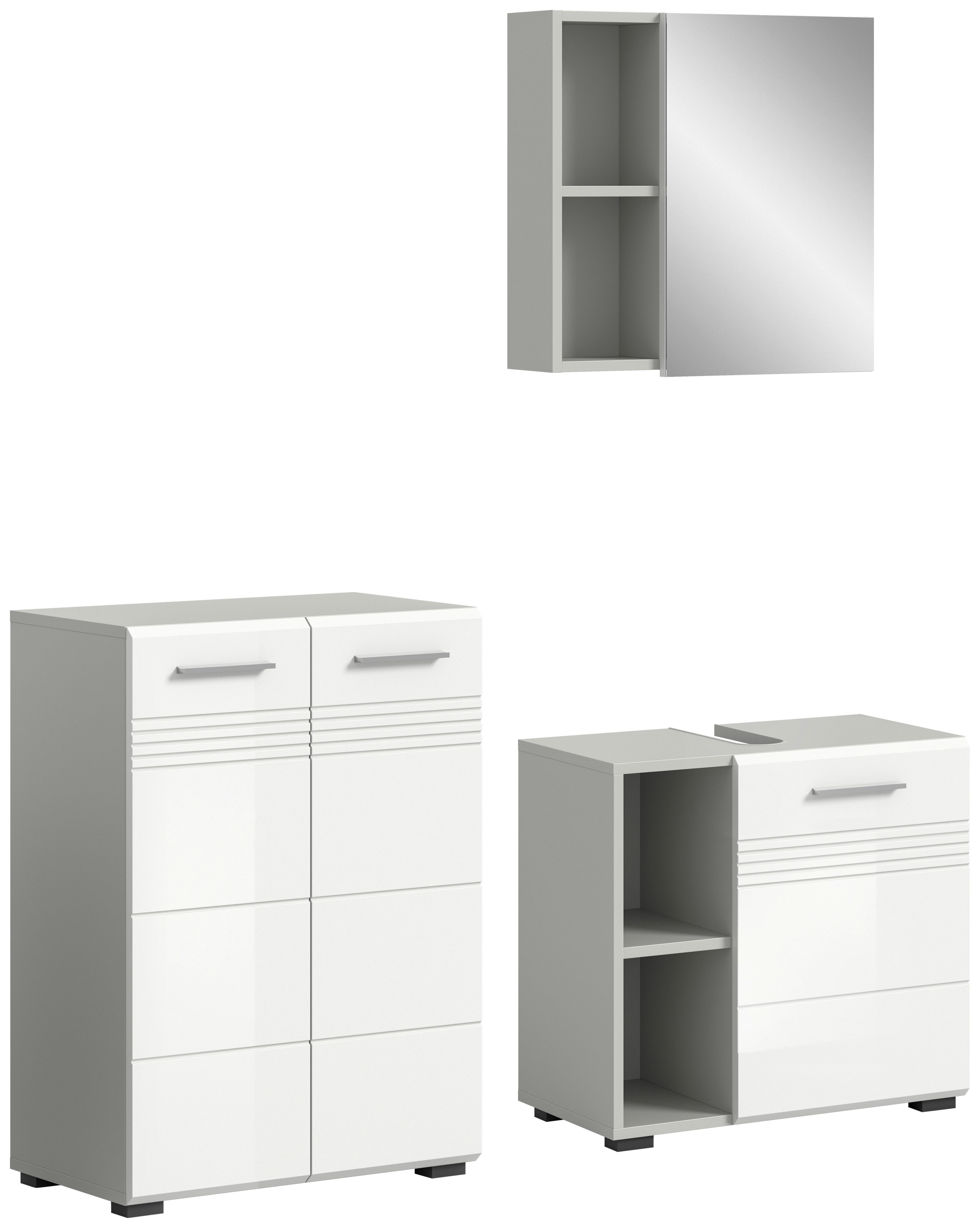 Badezimmer-Set COPA 3-teilig, Grau/Weiß Hochglanz - Chromfarben/Weiß Hochglanz, MODERN, Holzwerkstoff/Kunststoff (120cm) - MID.YOU