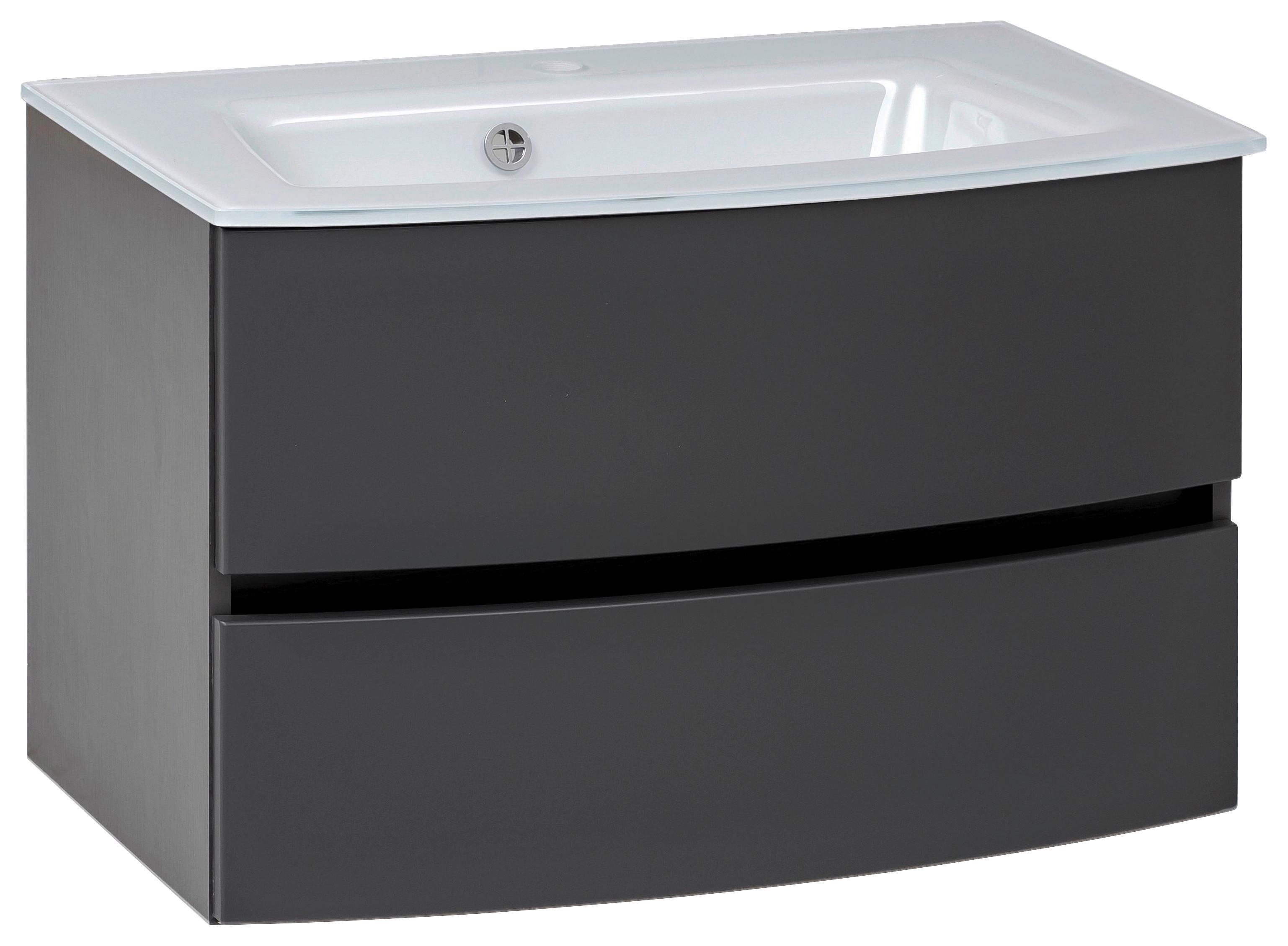 Waschbecken mit Unterschrank Kopenhagen B: 80 cm Grau/Weiß - Anthrazit/Graphitfarben, KONVENTIONELL, Glas/Holzwerkstoff (80cm) - Held