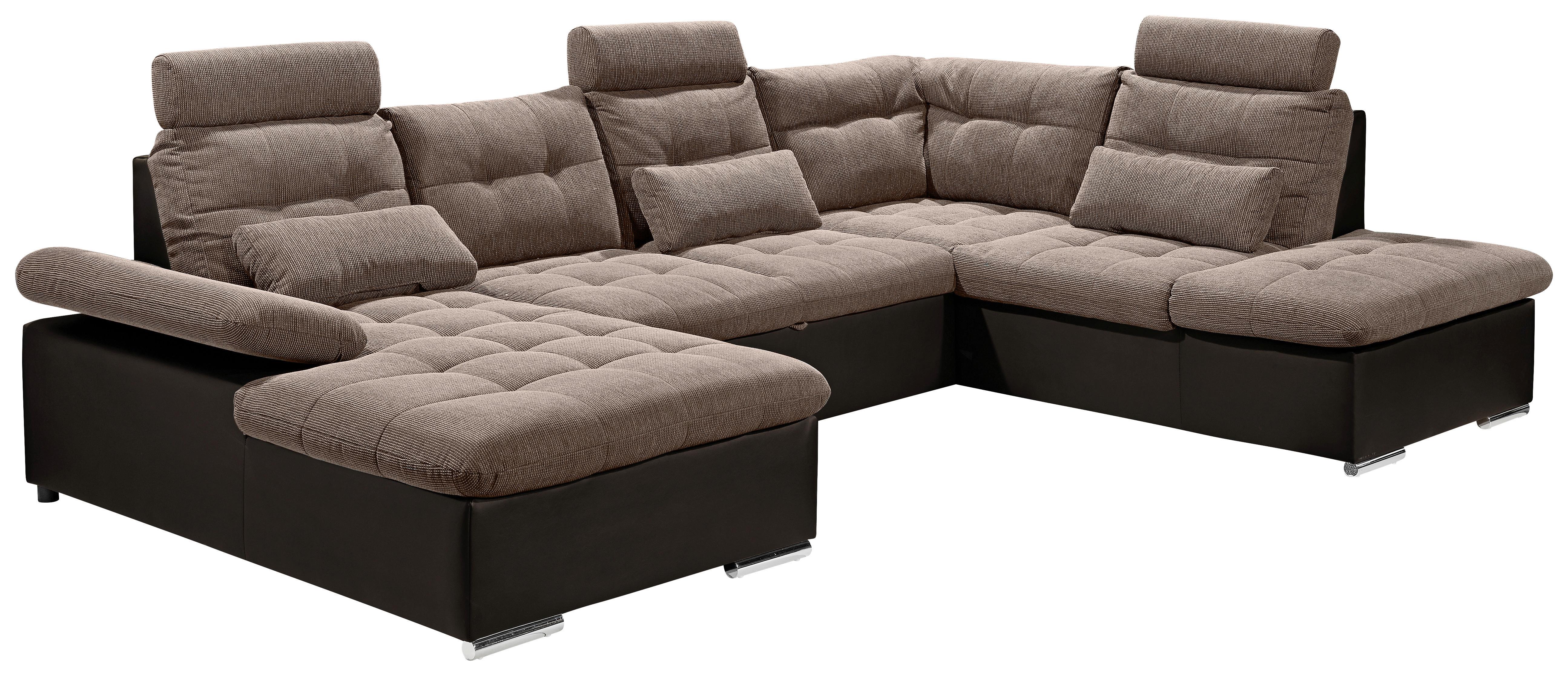 Wohnlandschaft Jakarta U inkl. Kissen Braun - Hellbraun/Dunkelbraun, MODERN, Holzwerkstoff/Textil (170/324/218cm) - MID.YOU