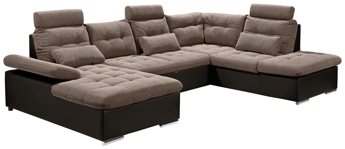 Wohnlandschaft Jakarta U inkl. Kissen Braun - Hellbraun/Dunkelbraun, MODERN, Holzwerkstoff/Textil (170/324/218cm) - MID.YOU