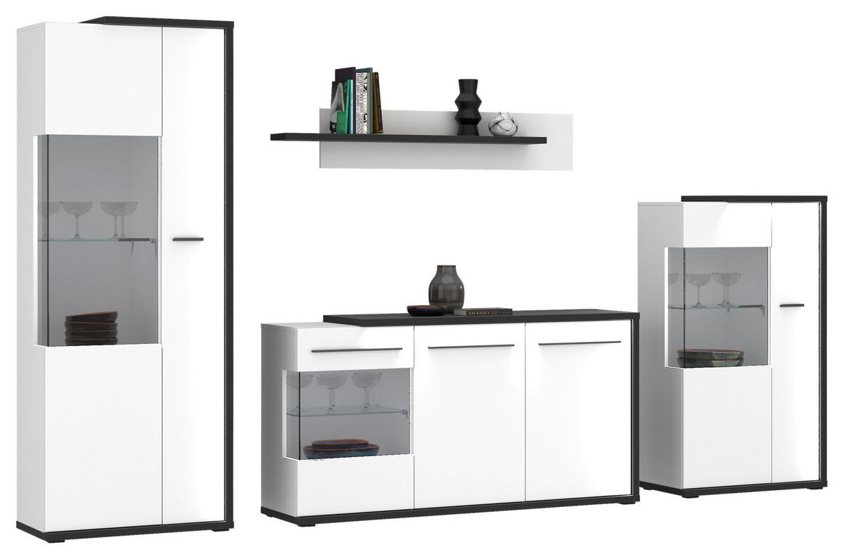 Vitrină AMBIENTE PLUS - alb/alb lucios intens, Modern, sticlă/material pe bază de lemn (73,4/199,1/43,6cm) - Modern Living