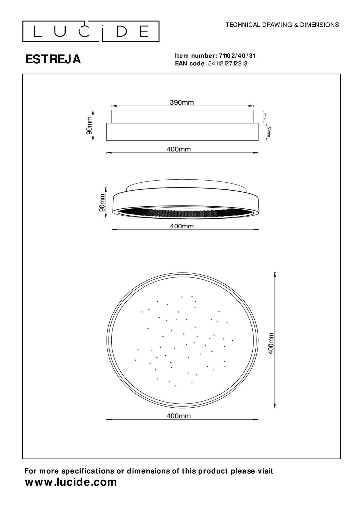 LAMPA SUFITOWA LED 71102/40/31 ESTREJA - Trend (40/40/9cm) - Lucide