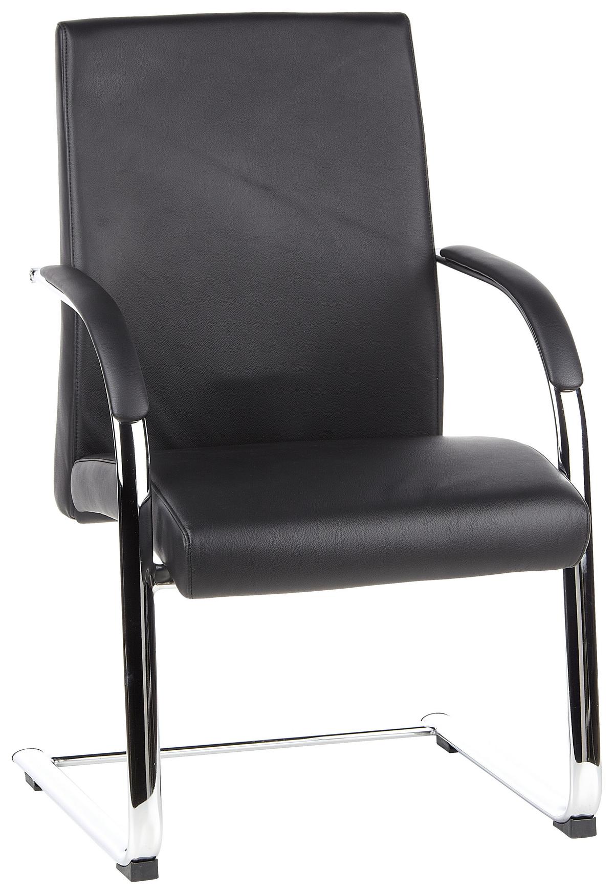 Besucherstuhl Barolo Schwarz ca. 60x101x49cm - Schwarz/Alufarben, MODERN, Leder/Textil (60/101/49cm) - MID.YOU