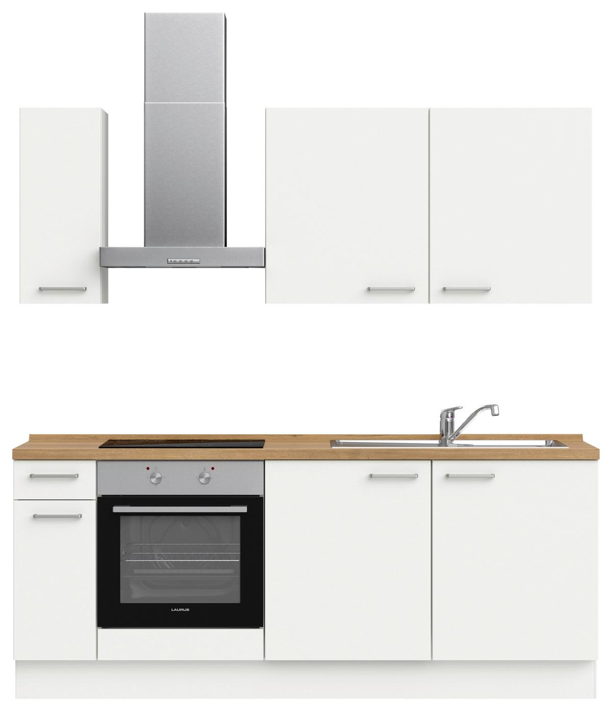 Küchenblock Touch Low m. Geräten Weiß - Edelstahlfarben/Eichefarben, MODERN, Holzwerkstoff/Metall (210cm) - Nobilia