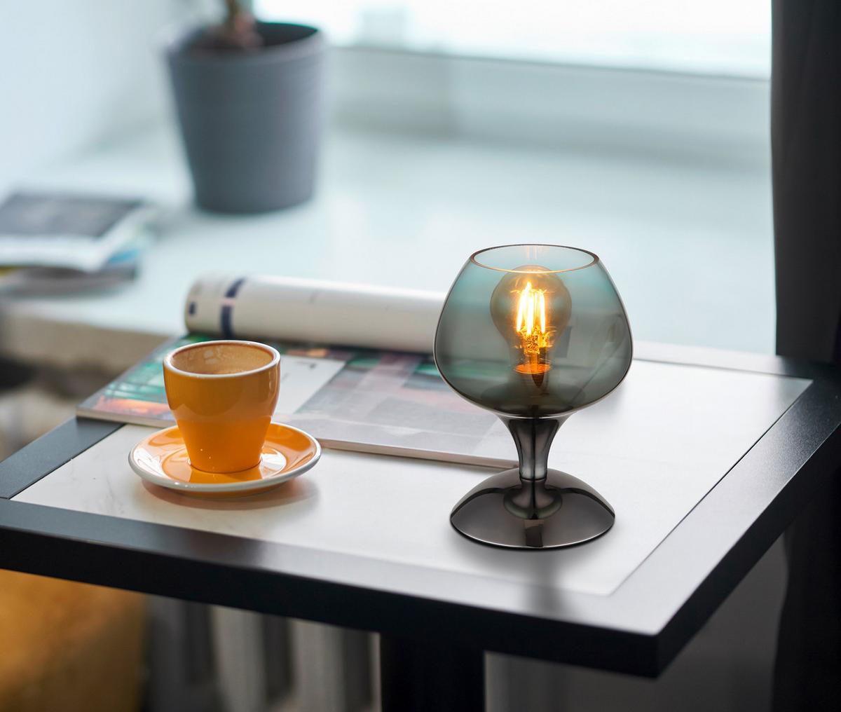 TISCHLEUCHTE 15548T4 - Klar/Schwarzchrom, Trend, Glas/Metall (15/20.5cm) - Globo
