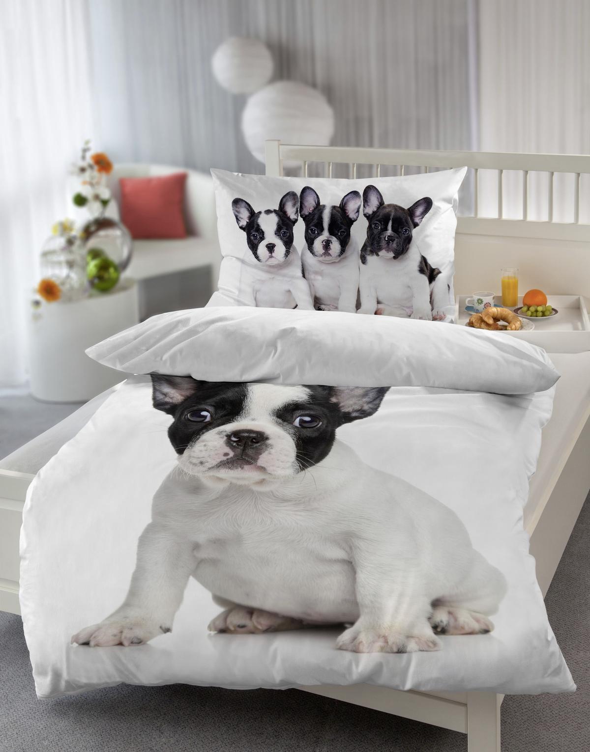 Ágyneműhuzat-garnitúra French Bulldog - fekete/fehér, Design, textil (140/200cm)