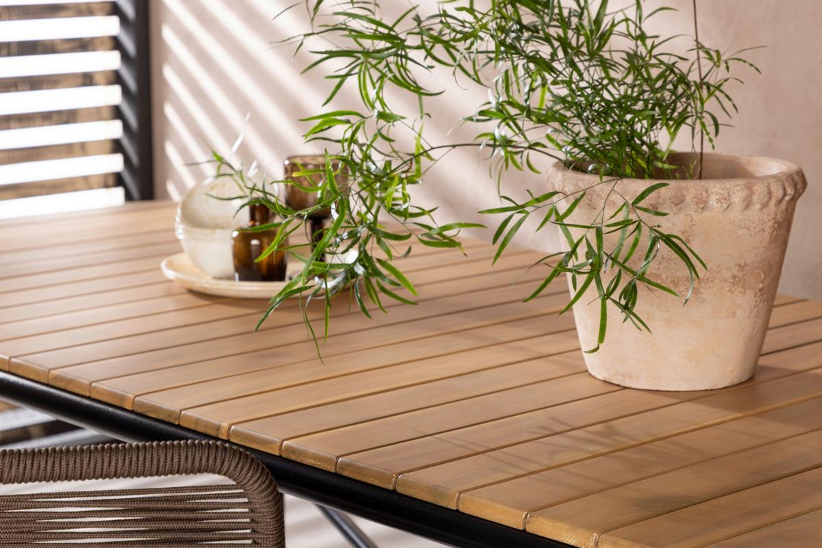 Gartentisch Holmbeck ca. 200x90x75cm Schwarz/Akazie - Schwarz, KONVENTIONELL, Holz/Metall (200/90/75cm) - Gardenson