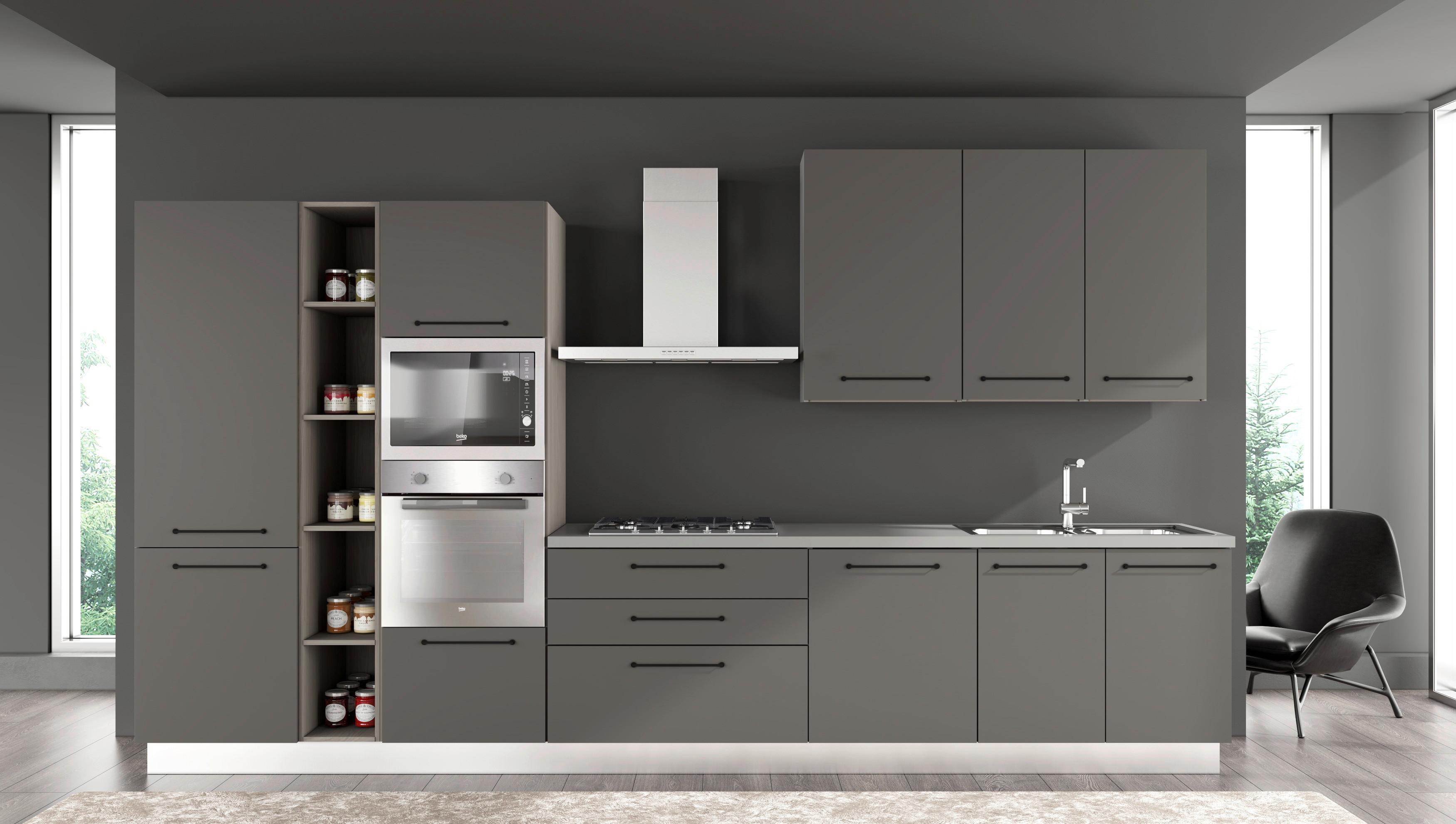 Kuhinjski Blok Line, Z Aparati, 390 Cm - siva/črna, Moderno, kovina/leseni material (390/60/216/240cm) - Mömax