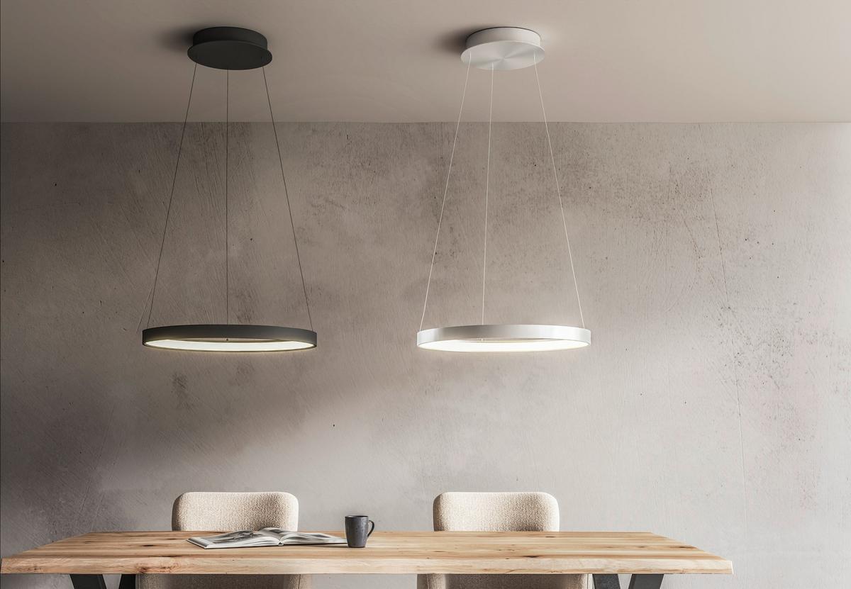 LAMPA ZWIESZANA LED 2851-95 HOOP - kolor aluminiowy, Design, tworzywo sztuczne/metal (57/180/200cm) - Paul Neuhaus