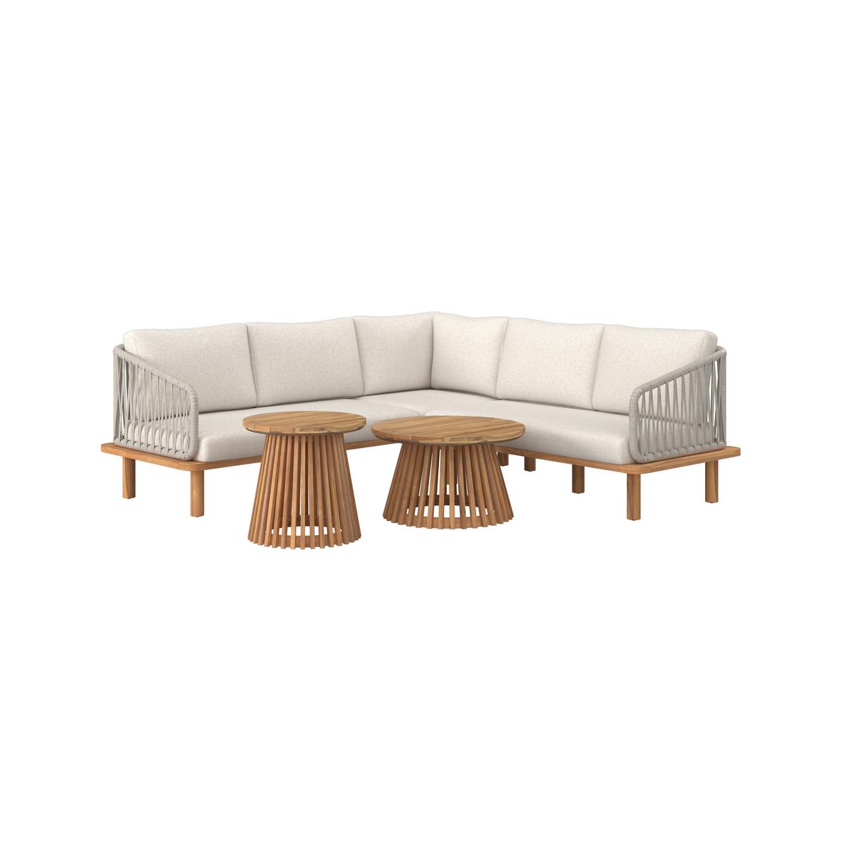 Loungegarnitur Mara Holz Outdoorstoff/Metall +Abdeckung - Creme/Teakfarben, MODERN, Holz/Textil (190/62,5/70cm) - Bessagi Garden
