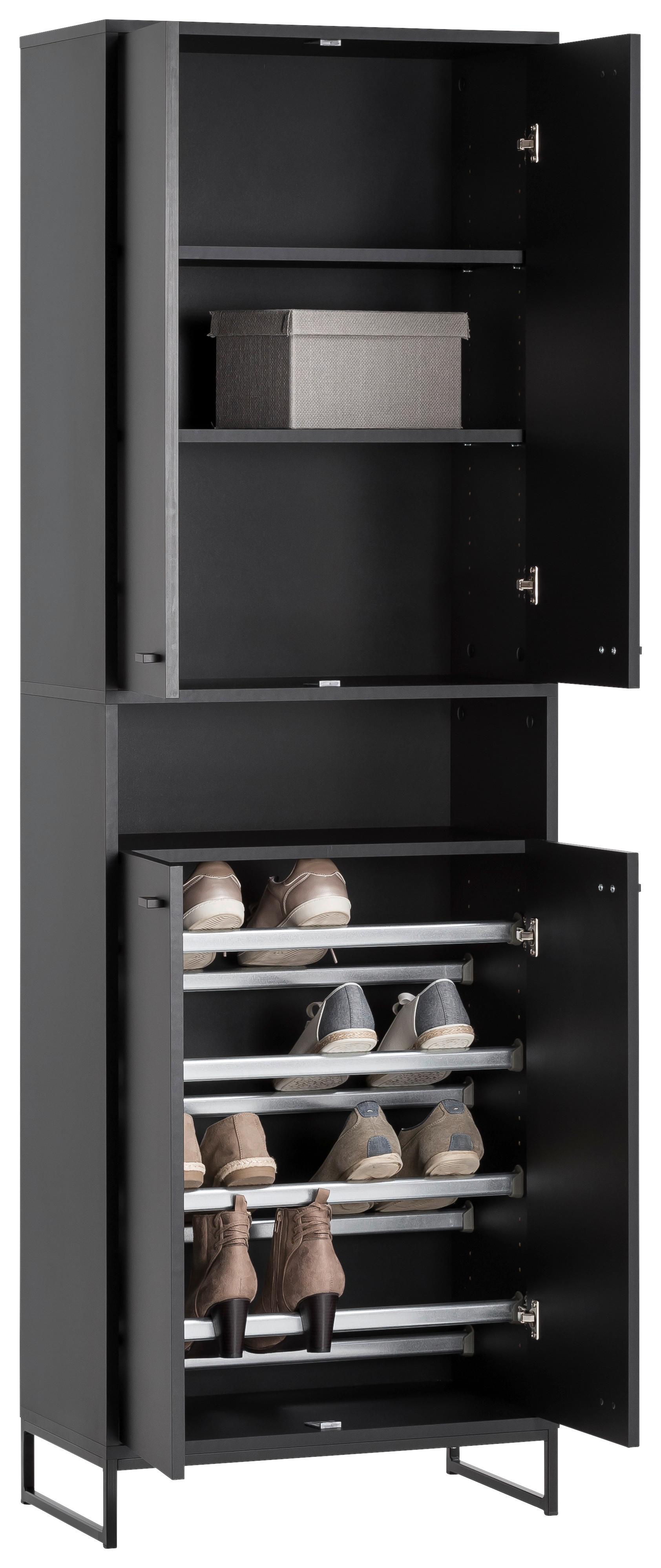 Schuhschrank Janne ca.60,2x185,5x33,1cm Schwarz - Schwarz/Grün, LIFESTYLE, Holzwerkstoff/Metall (60,2/185,5/33,1cm) - MID.YOU
