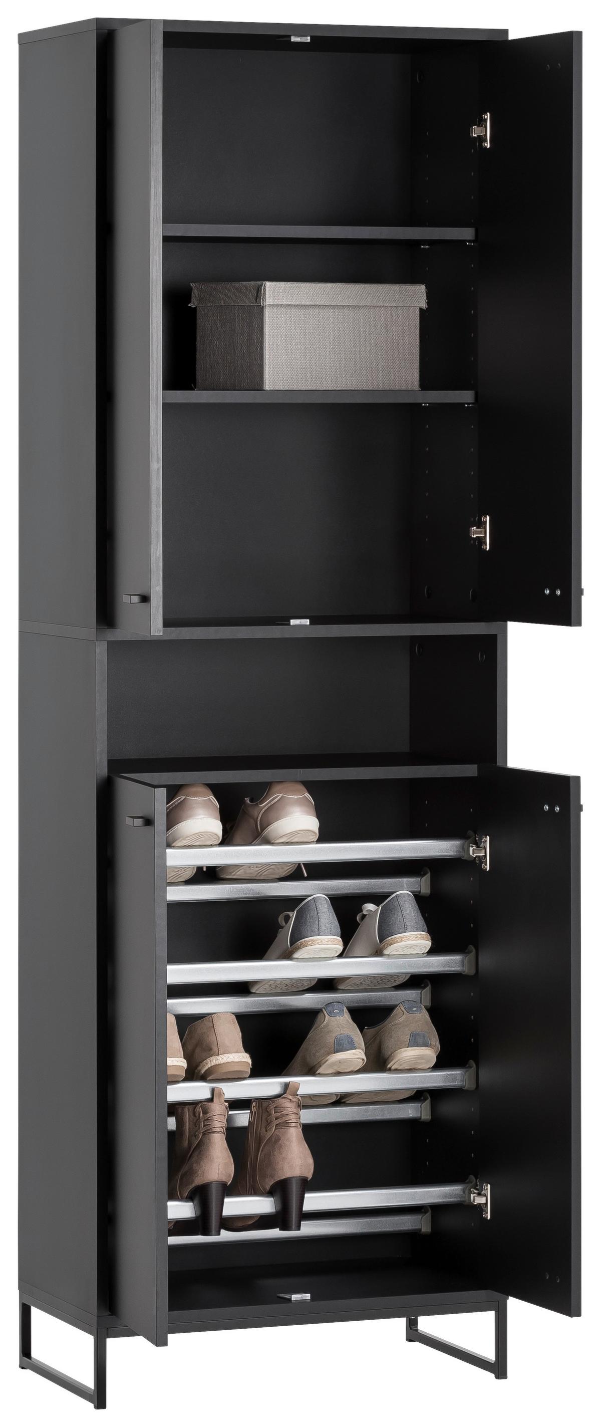 Schuhschrank Janne ca.60,2x185,5x33,1cm Schwarz - Schwarz/Grün, LIFESTYLE, Holzwerkstoff/Metall (60,2/185,5/33,1cm) - MID.YOU