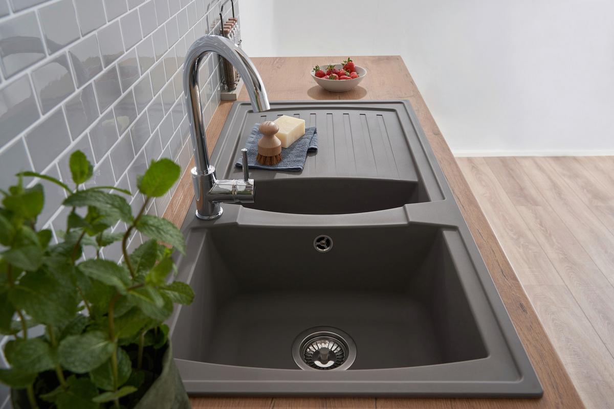 Einbauspüle Boston ca. 100x20x50 cm Grau - Grau, Trend, Glas/Kunststoff (100/20/50cm) - Respekta