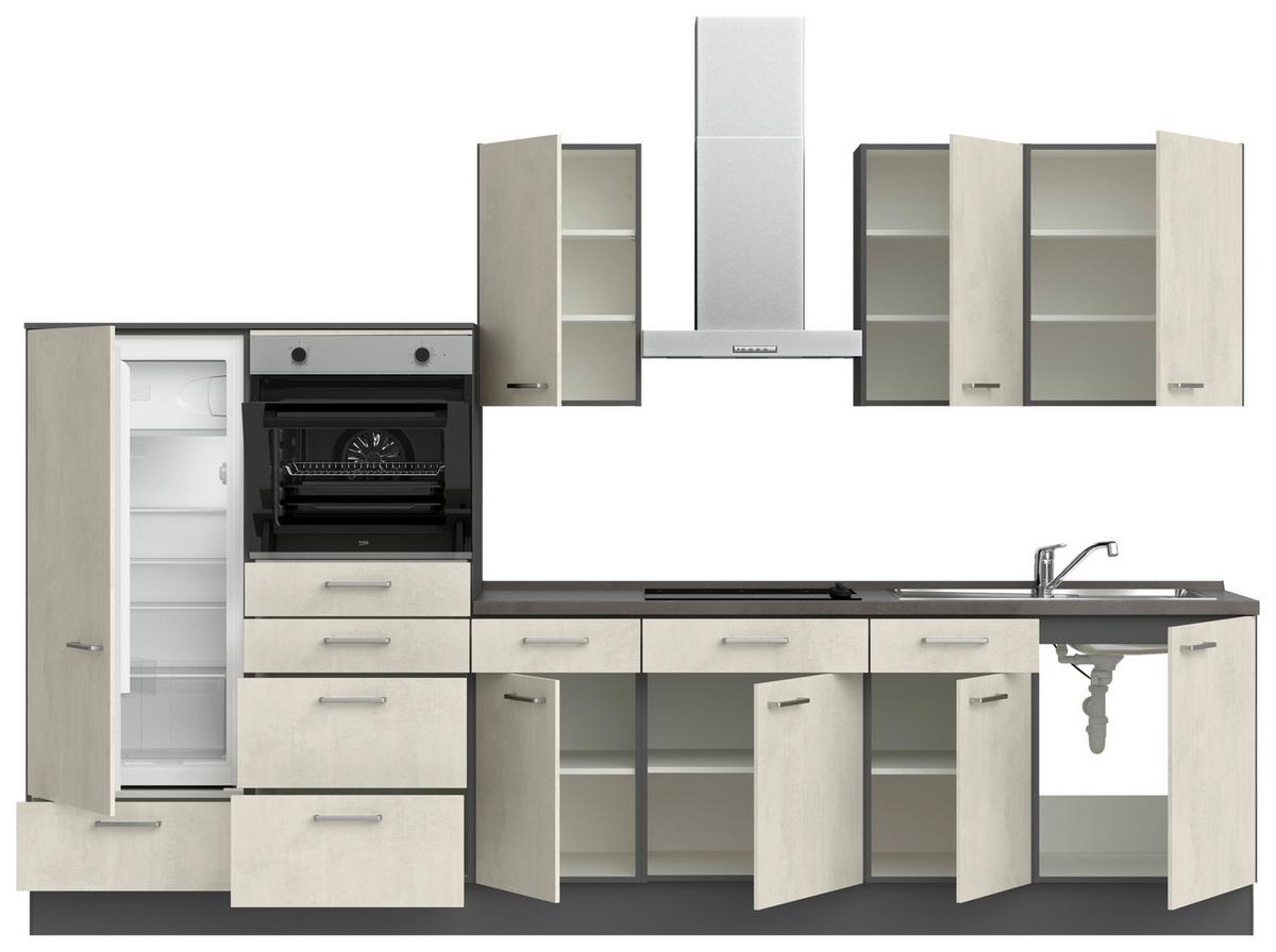 Küchenblock Riva Low m. Geräten Weiß - Schieferfarben/Edelstahlfarben, MODERN, Holzwerkstoff/Metall (330cm) - Nobilia
