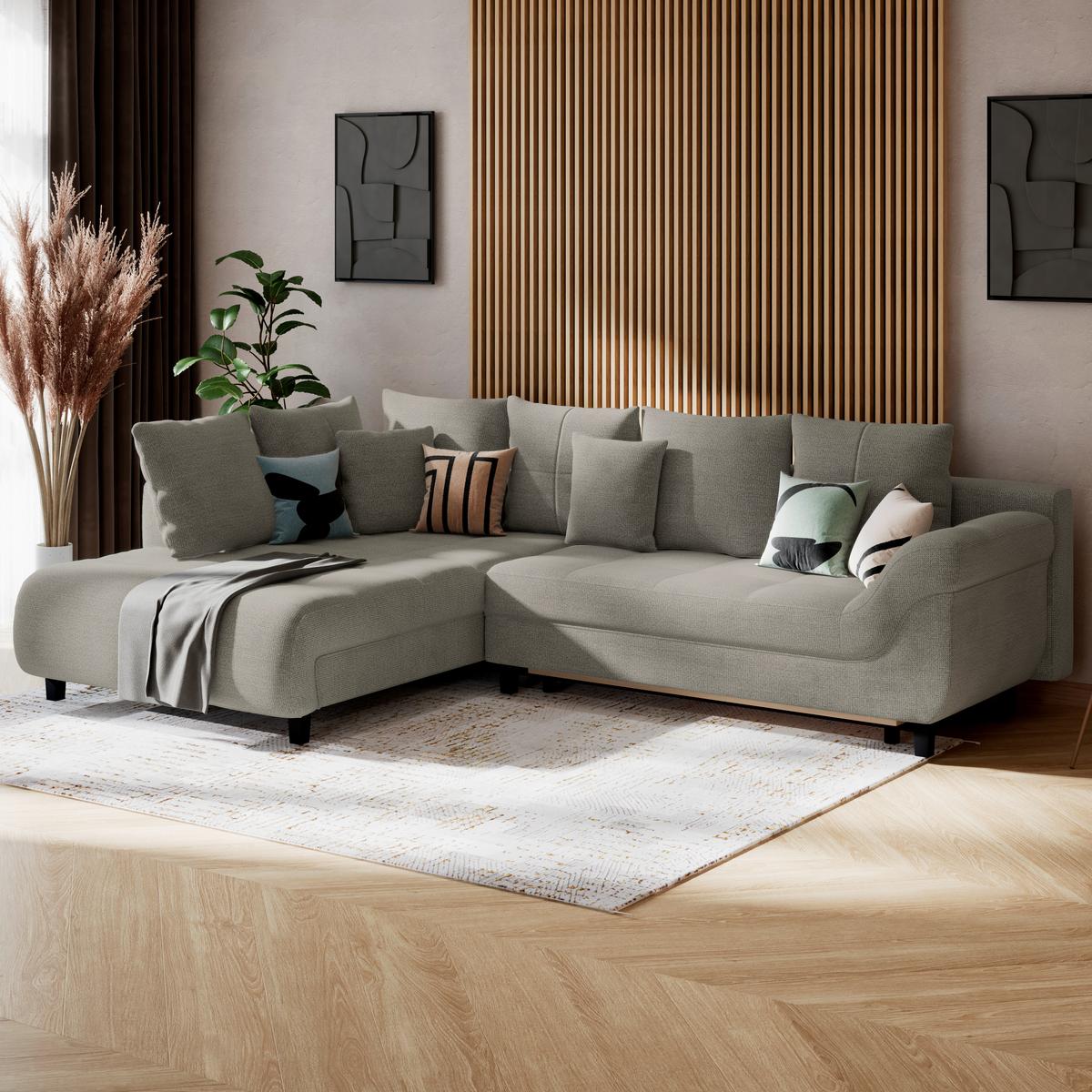 Kutna Garnitura Mendoza - boje pijeska/crna, Konvencionalno, tekstil (197/309cm) - Modern Living