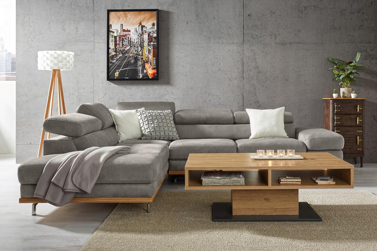 Wohnlandschaft Carmen in Silber mit Bettfunktion - Chromfarben/Silberfarben, KONVENTIONELL, Holz/Textil (226/93/292cm) - Based