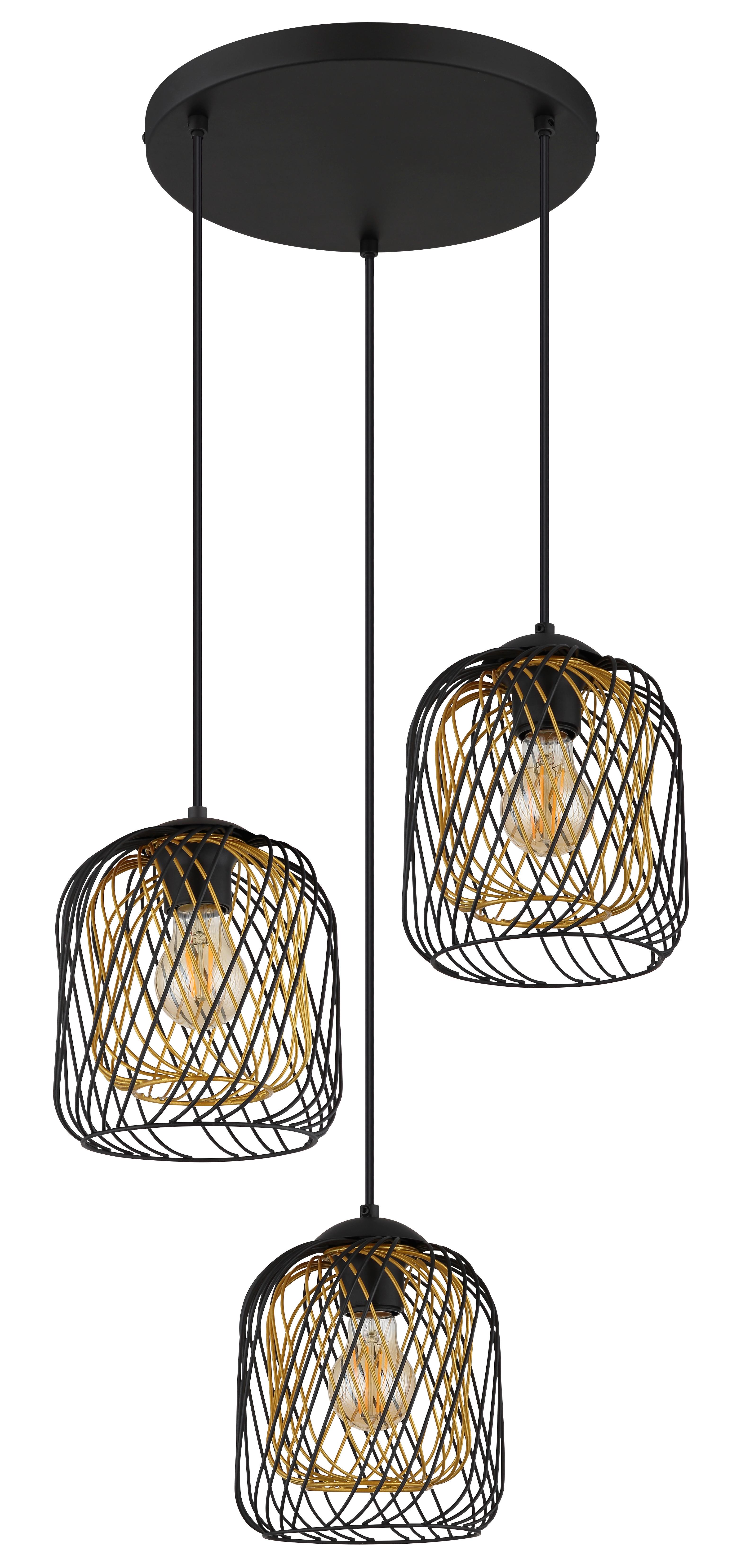 HÄNGELEUCHTE 15965-3HRS DICHTI - Goldfarben/Schwarz, Basics, Kunststoff/Metall (39,4/150cm) - Globo