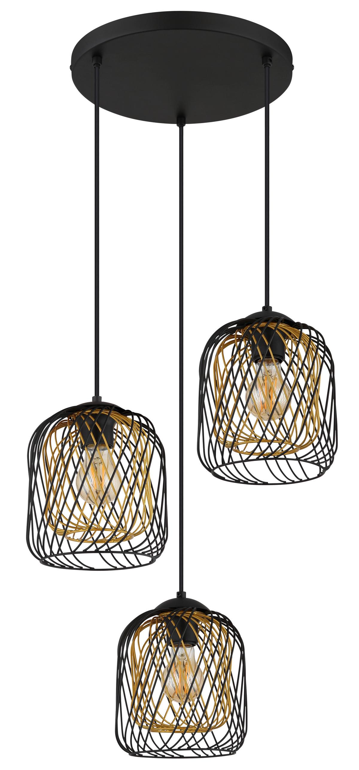 HÄNGELEUCHTE 15965-3HRS DICHTI - Goldfarben/Schwarz, Basics, Kunststoff/Metall (39,4/150cm) - Globo