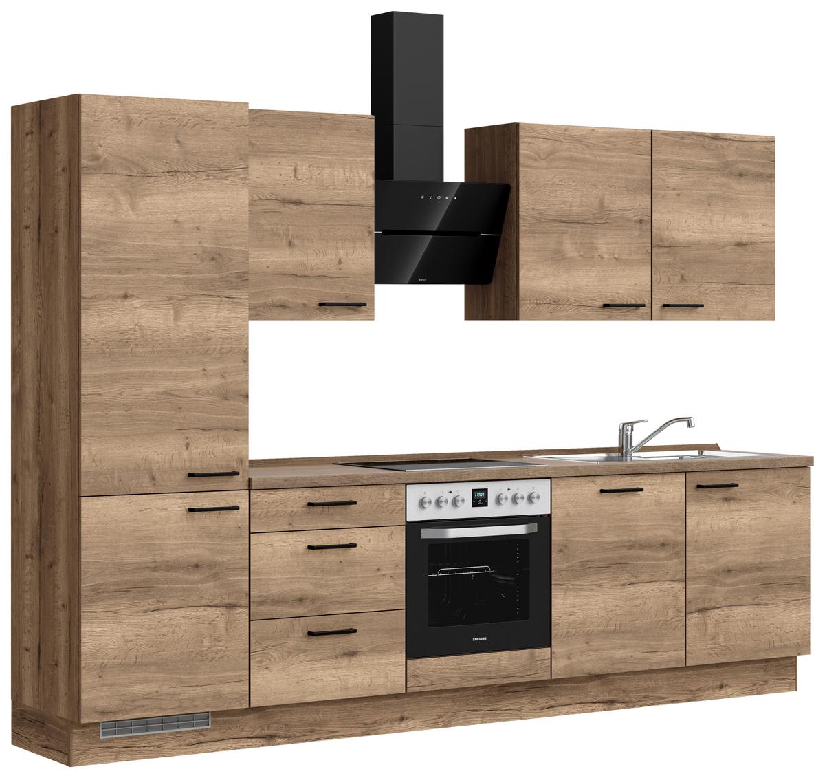 Küchenblock Structura High m. Geräten Eiche dunkel - Eiche dunkel/Schwarz, MODERN, Holzwerkstoff/Metall (300cm) - Nobilia