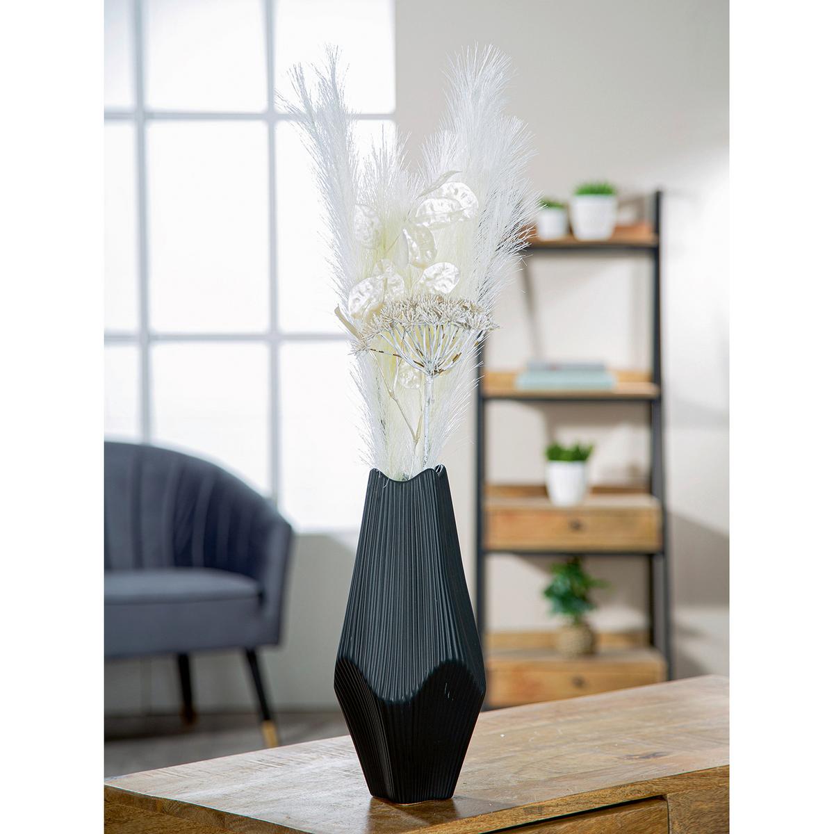 Dekovase Lamellen Schwarz - Schwarz, LIFESTYLE, Keramik (15/30cm)