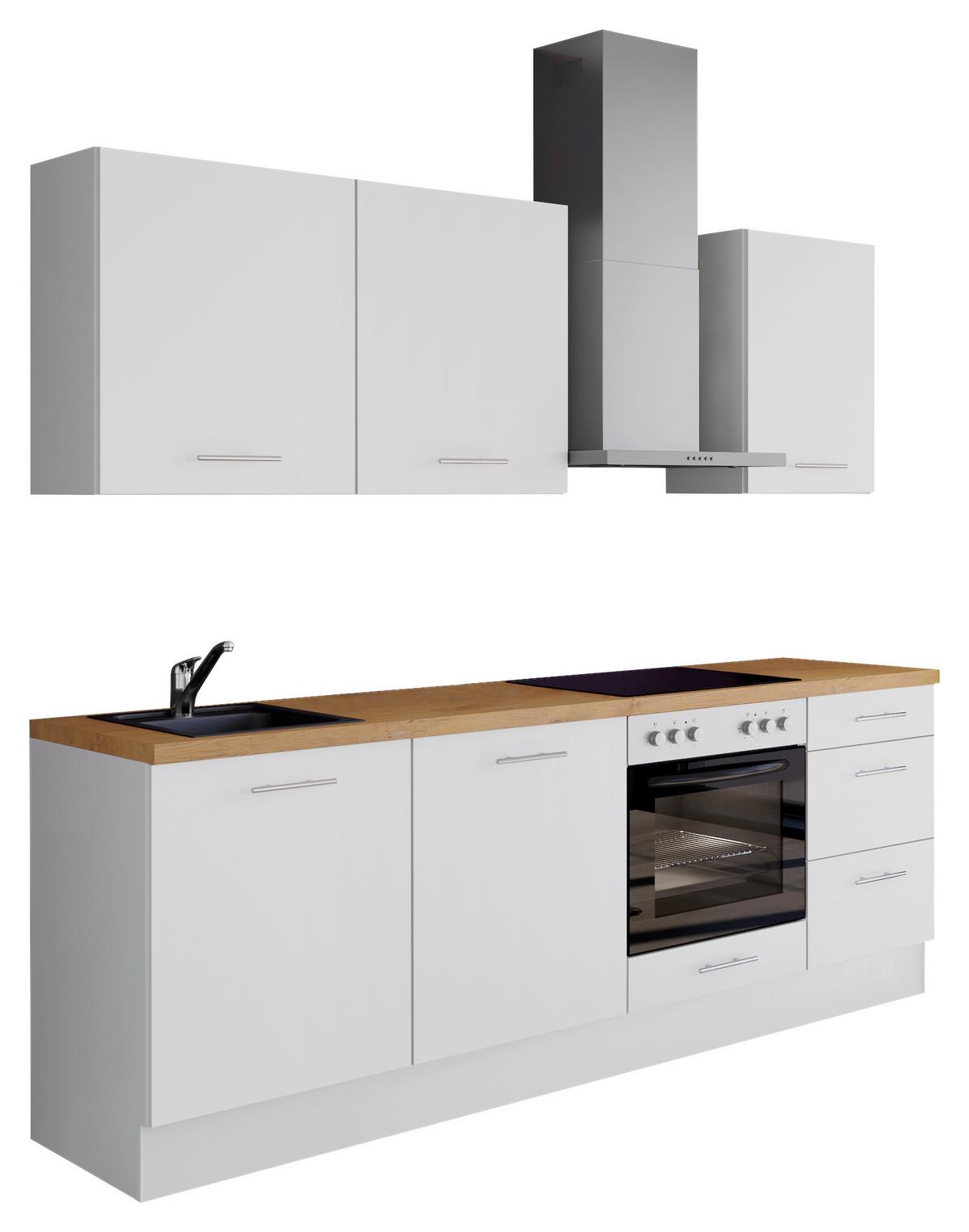 Küchenblock IBZ ohne Geräte ca. 230 cm Weiß - Edelstahlfarben/Eichefarben, Design, Holzwerkstoff/Metall (230cm) - Impuls