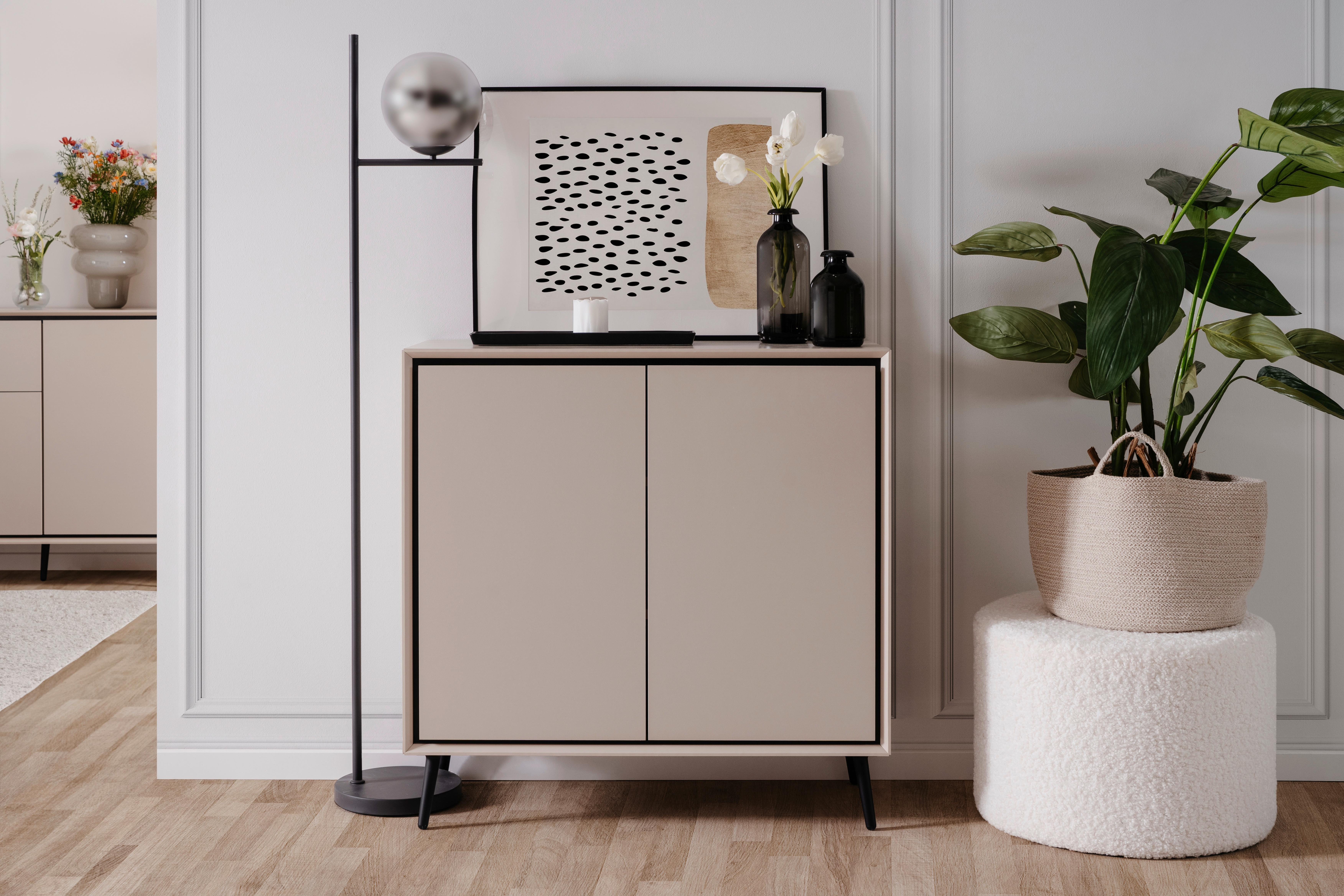 KOMODA ARONA - czarny/kolor piaskowy, Modern, materiał drewnopochodny/tworzywo sztuczne (90/90/38cm) - Livetastic