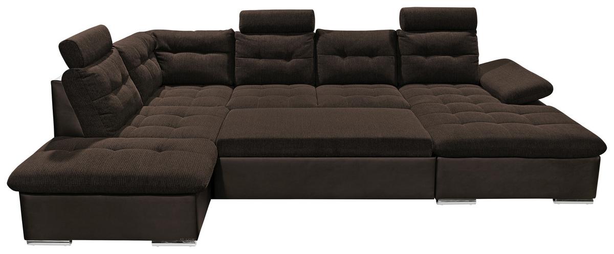 Wohnlandschaft Jakarta U inkl. Kissen Dunkelbraun - Dunkelbraun/Silberfarben, MODERN, Holzwerkstoff/Textil (218/324/170cm) - MID.YOU