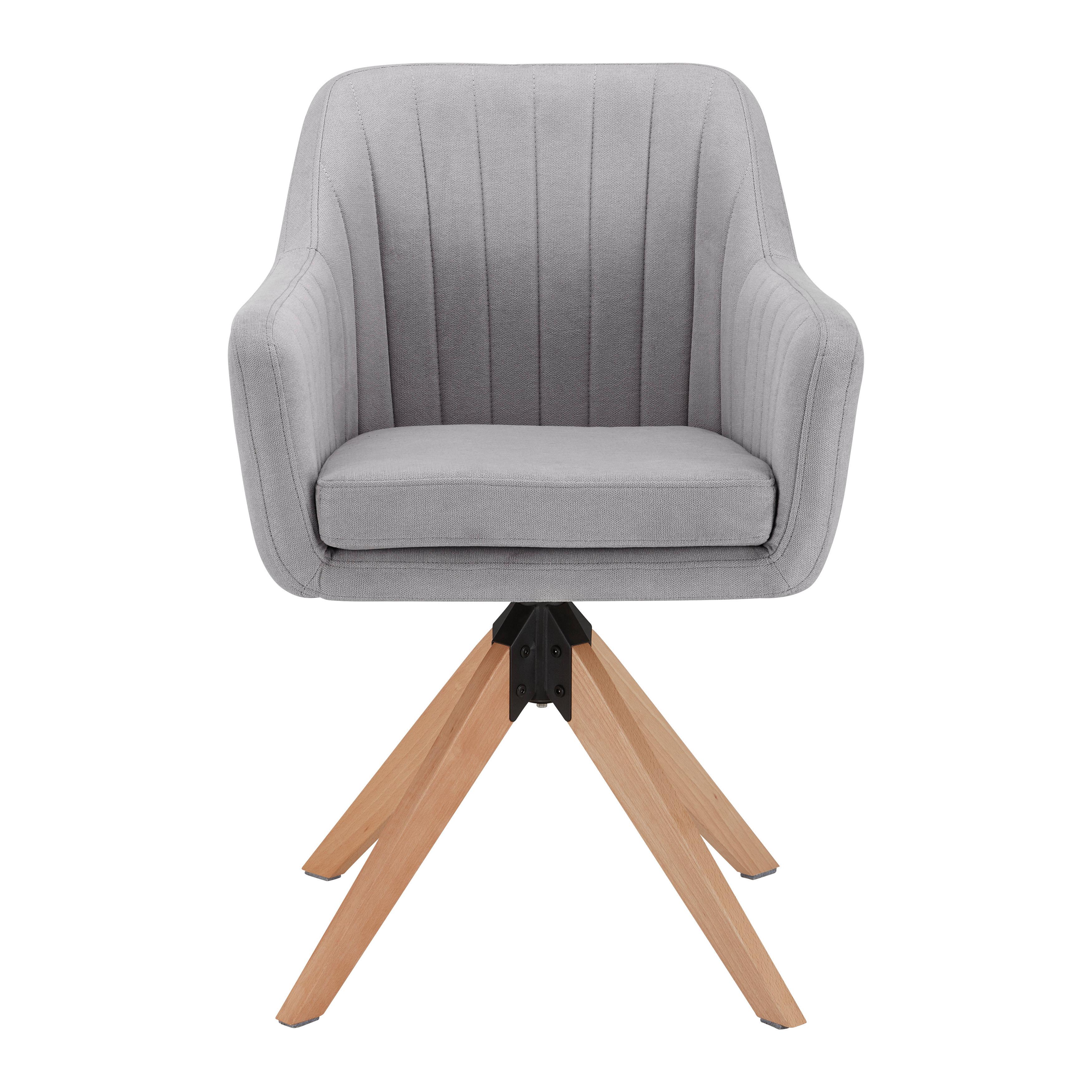 Armlehnstuhl Lucita Grau Samt Drehbar Gepolstert - Naturfarben/Grau, MODERN, Holz/Textil (59/88/60cm) - Bessagi Home