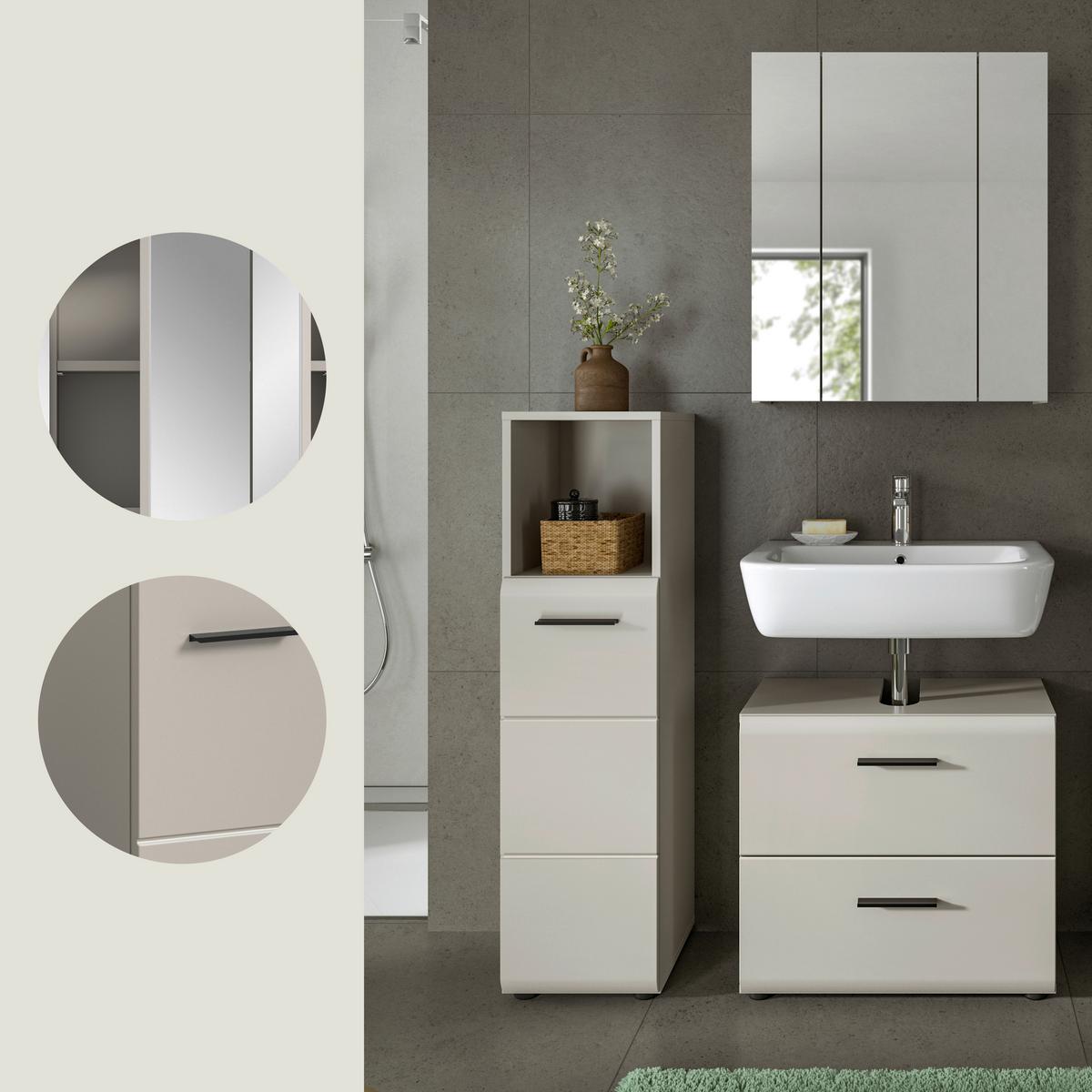 Badezimmer Ice Kaschmir 3-teilig - Kaschmir/Schwarz, Trend, Glas/Holzwerkstoff (90cm) - MID.YOU