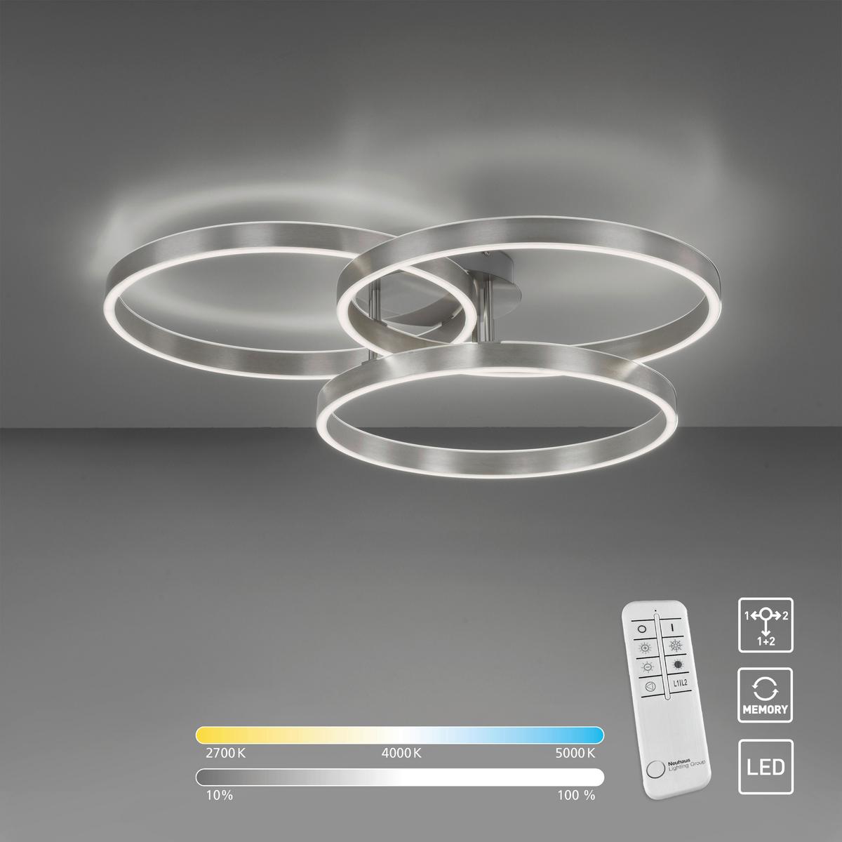LAMPA SUFITOWA LED 6233-55 PAAN - kolor stalowy, Design, tworzywo sztuczne/metal (75/71,1/15,1cm) - Paul Neuhaus