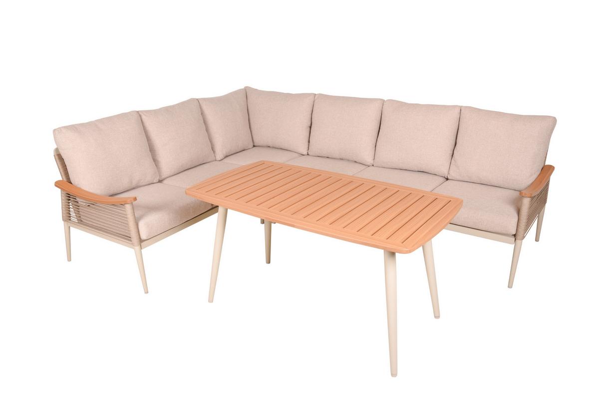 DINING-LOUNGESET LOUNGE-ECKGRUPPE TULUM - Sandfarben/Beige, MODERN, Kunststoff/Textil (126/126cm) - Gardenson