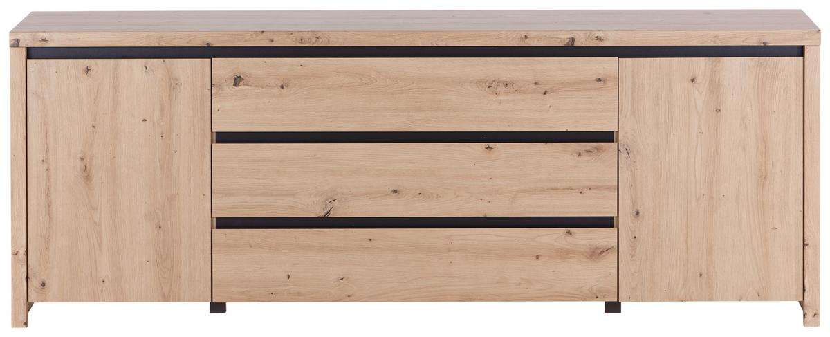 Sideboard Larios B in Schwarz/Eiche Artisan - Schwarz/Eiche Artisan, Modern, Holzwerkstoff (190/71/40cm) - Mömax